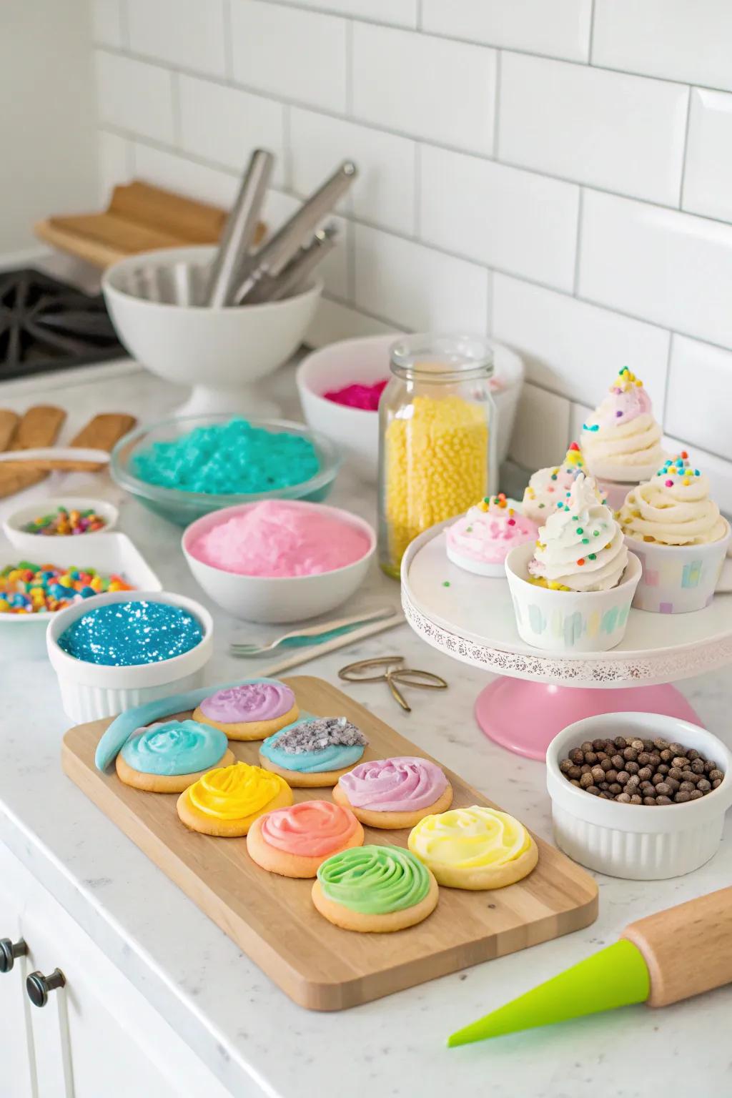 A sweet treat decorating station invites creativity at Friendsgiving.