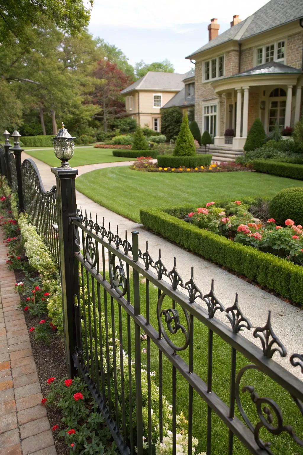 Wrought iron barriers infuse a sense of grandeur and security.
