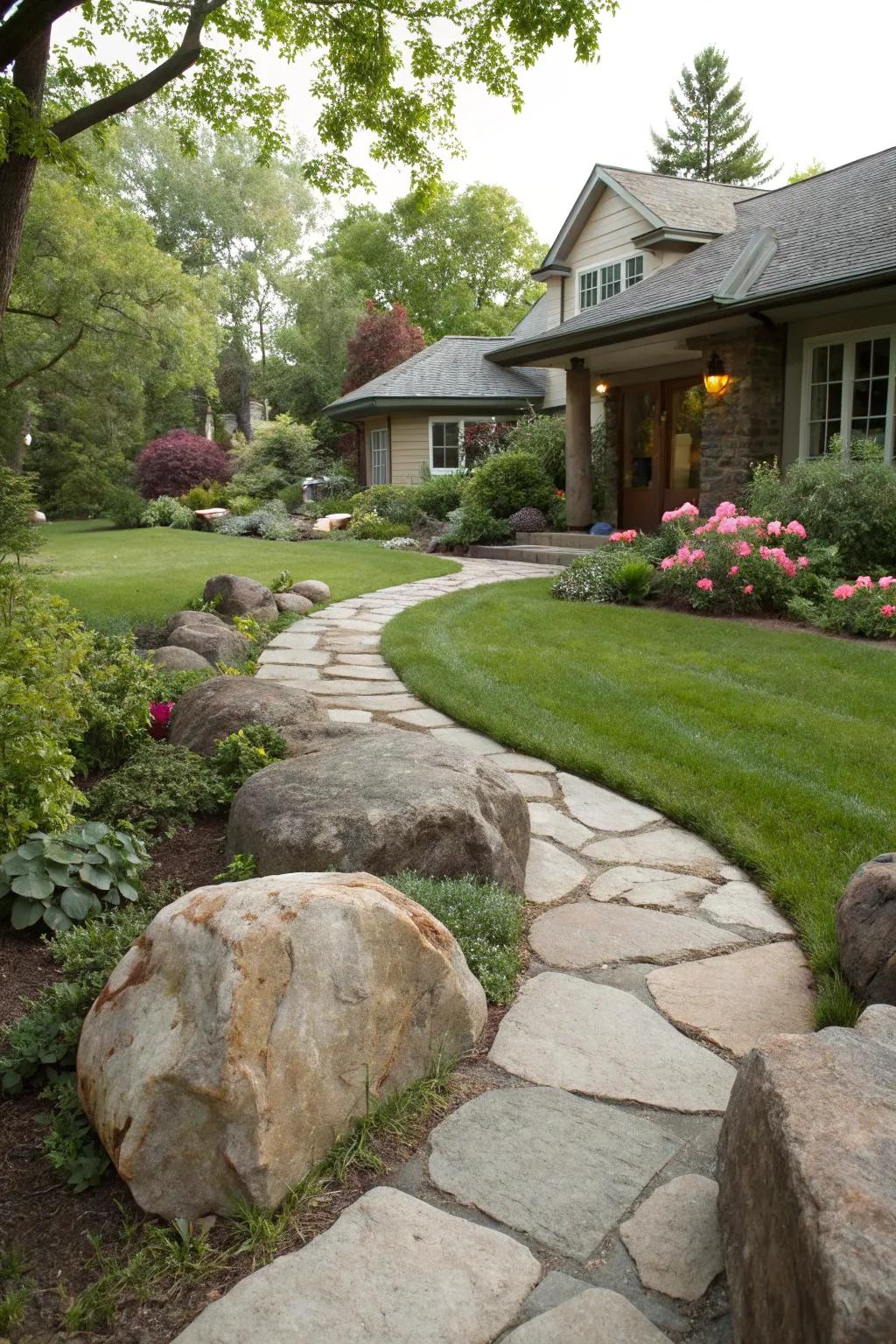 Make a bold entry statement with large rocks at your entrance.