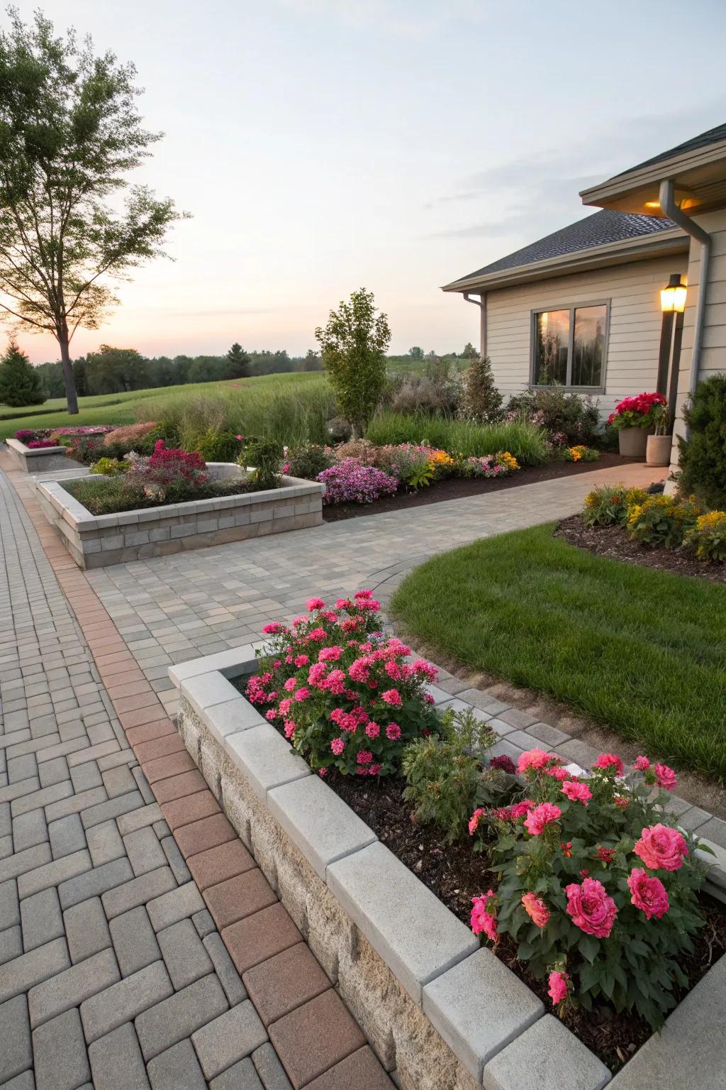 Stone borders introduce crisp lines and clarity.