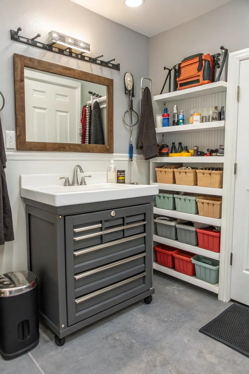 Functional storage solutions maintain your bathroom essentials neatly organized.