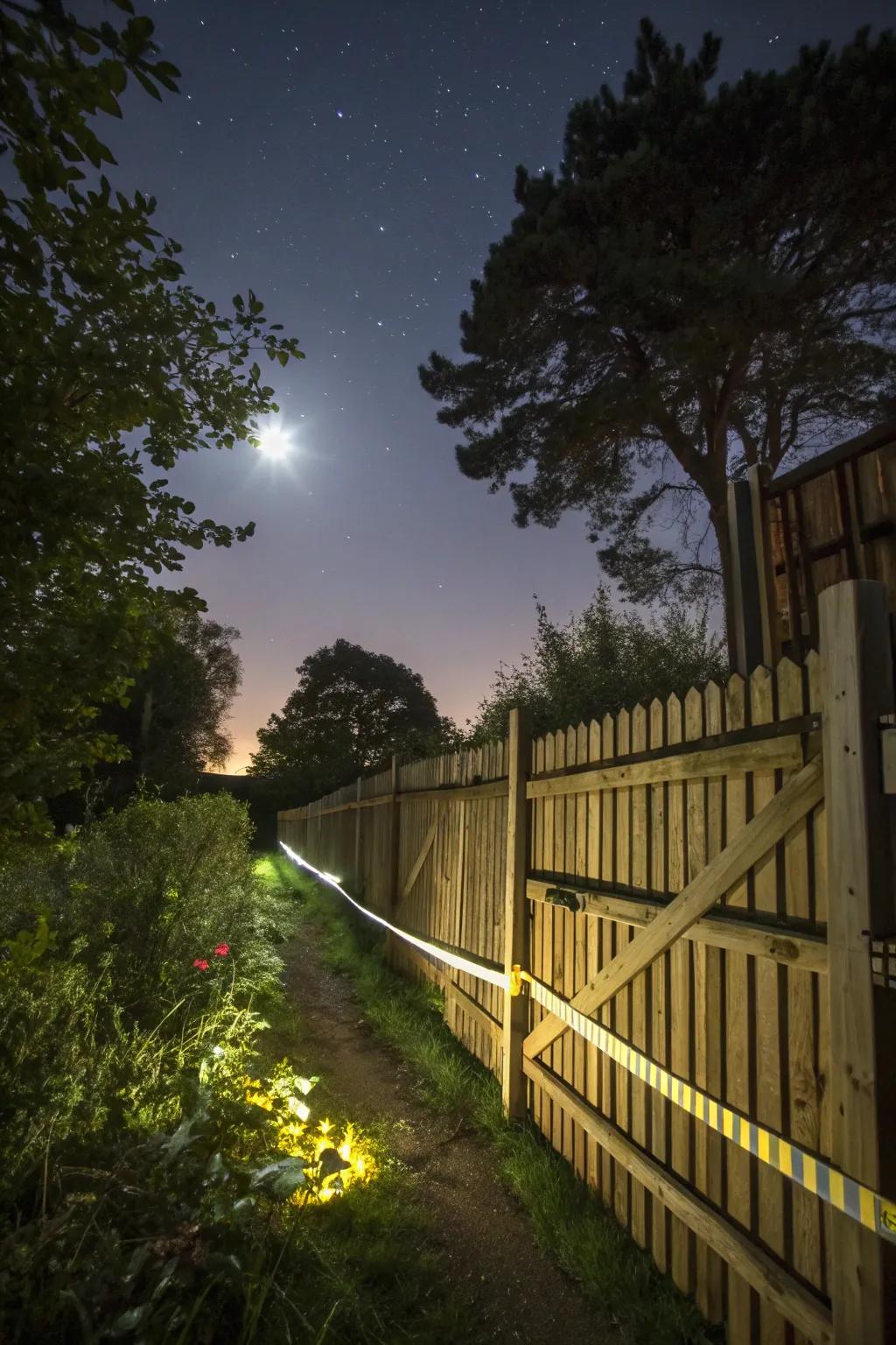 Reflective tape strategically placed on the fence effectively deters nocturnal garden intruders, casting surprising light that keeps them away.