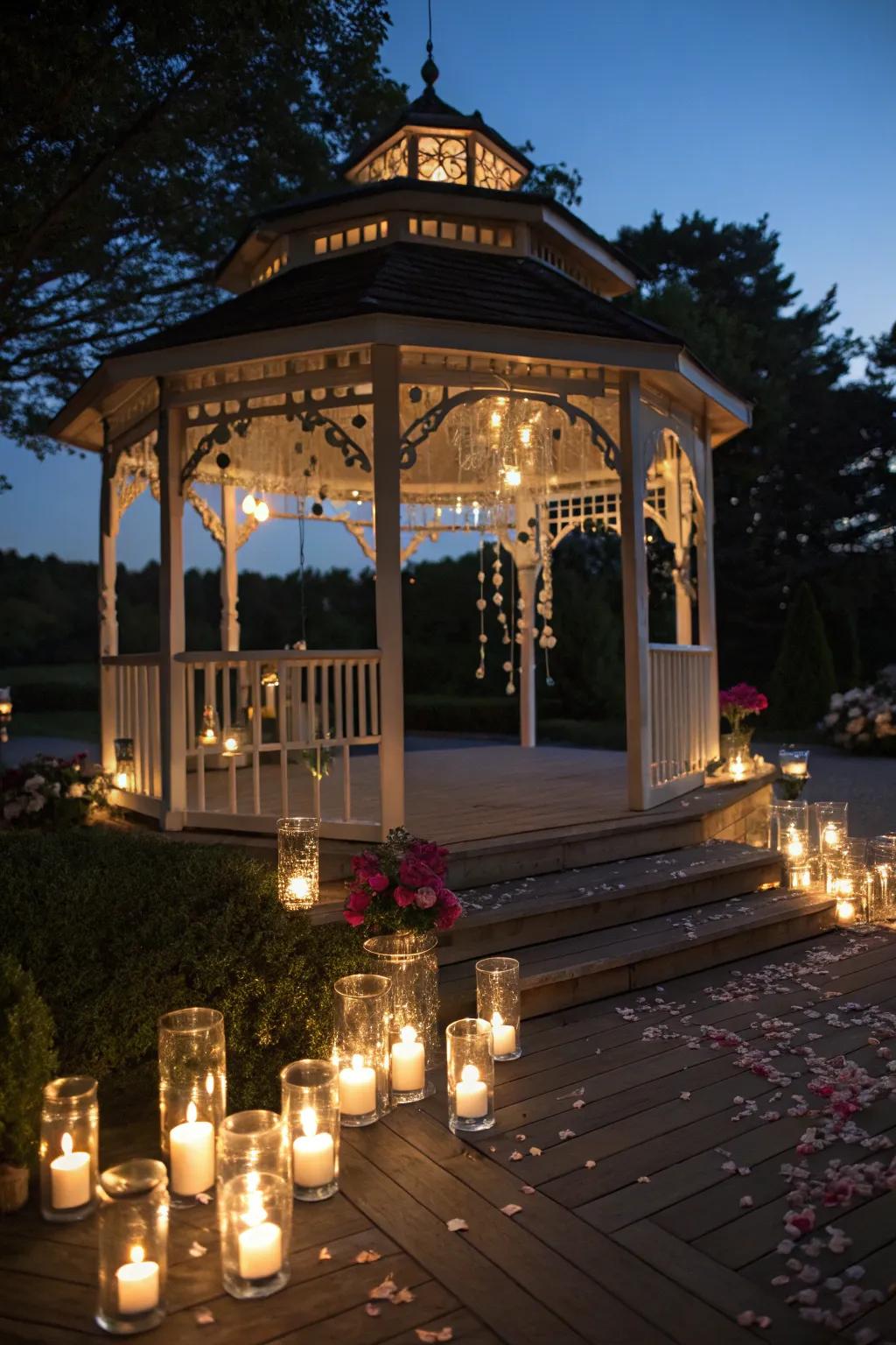 Suspended wax lights deliver a soft and passionate radiance.