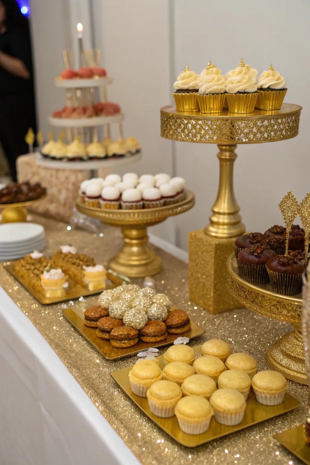 A gilded sweet counter is pleasant and fashionable.
