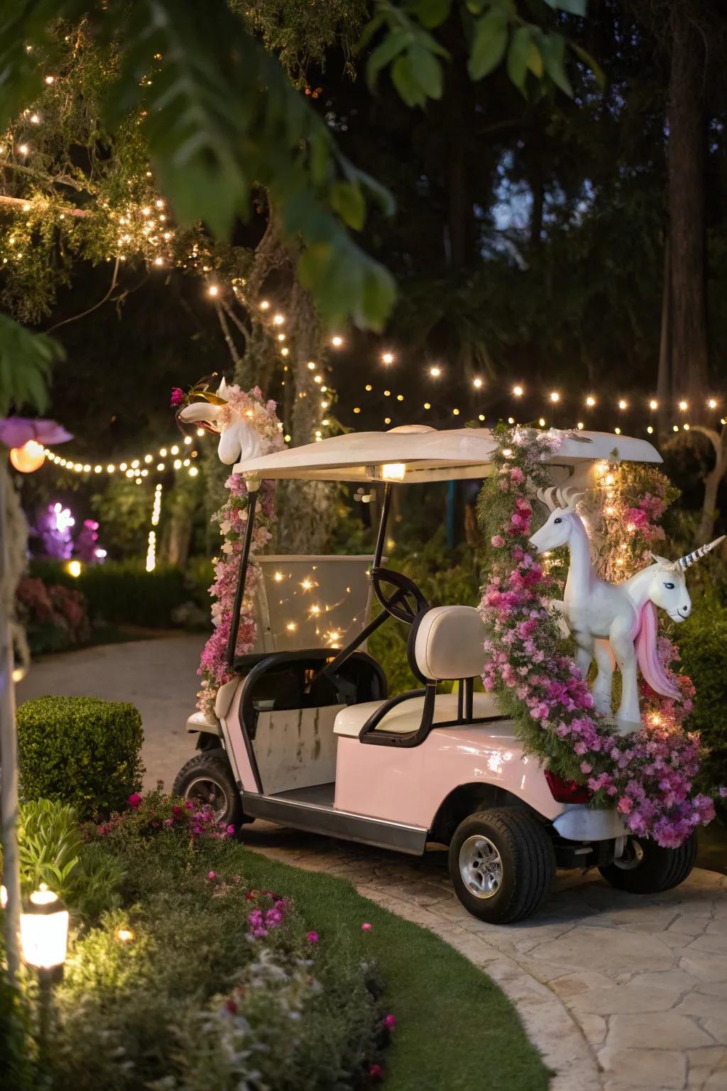 Create a fairytale fantasy with enchanting decorations on your golf cart.