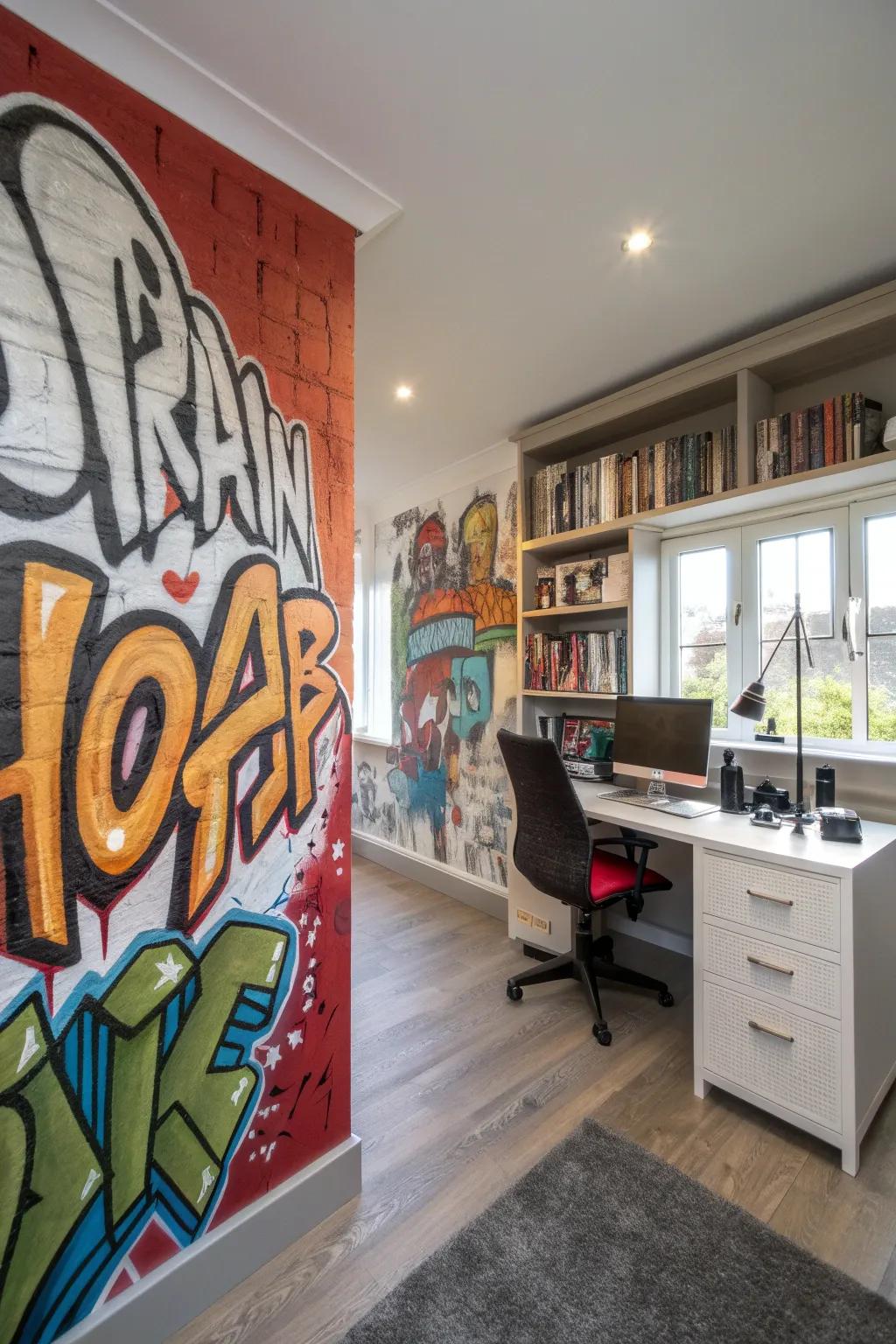 Inspiring statements in graffiti enhancing a home working space