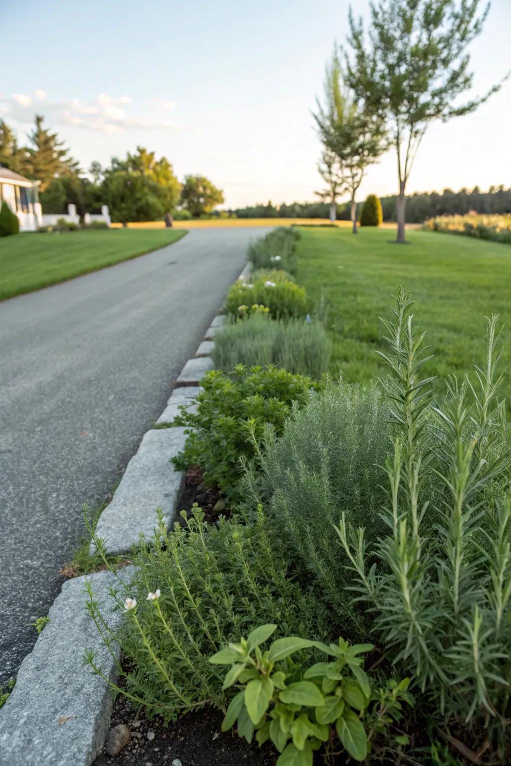 Herbs edging the grass add both fragrance and allure.