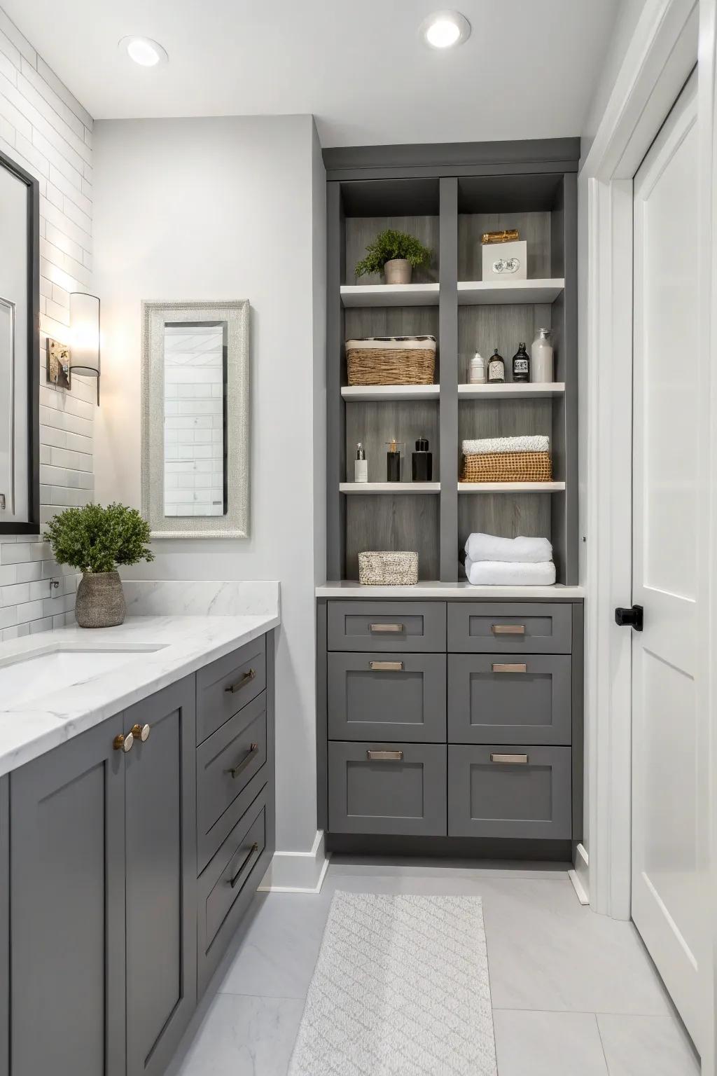 Innovative storing sustains a clutter-free setting.