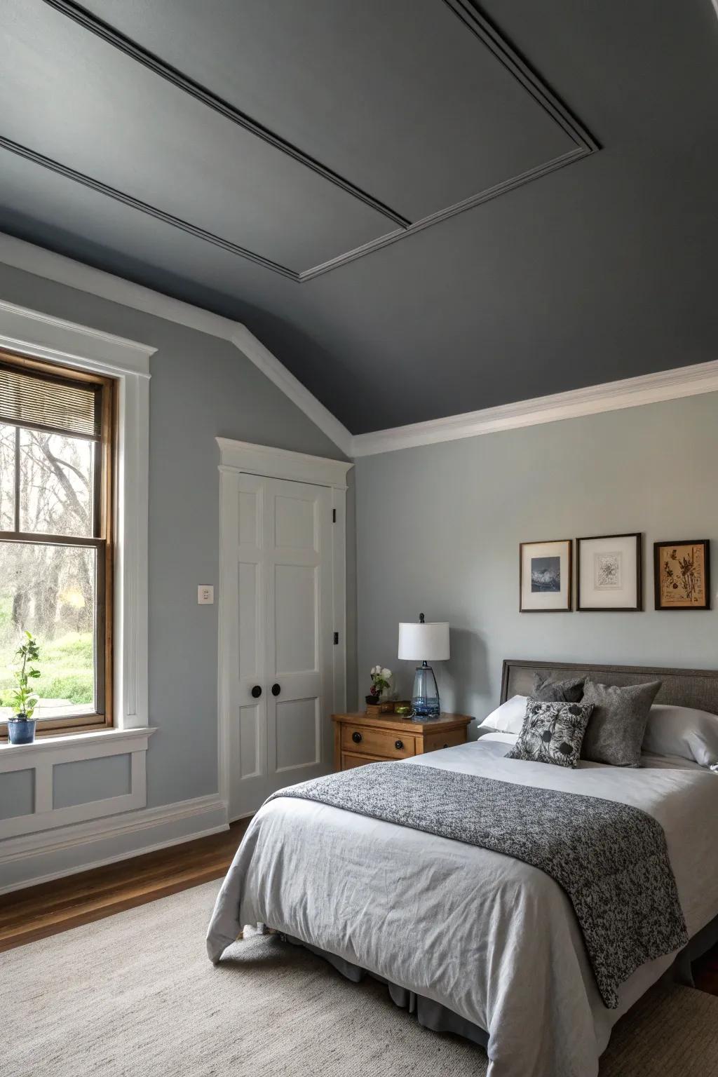 An accent ceiling adding unexpected depth and intimacy.