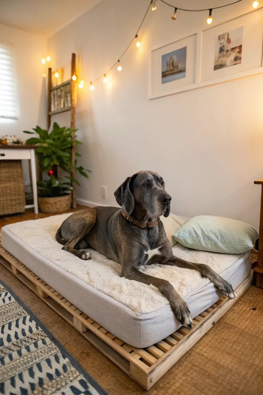 Crib mattresses make spacious and economical beds for Great Danes, offering comfort and value.