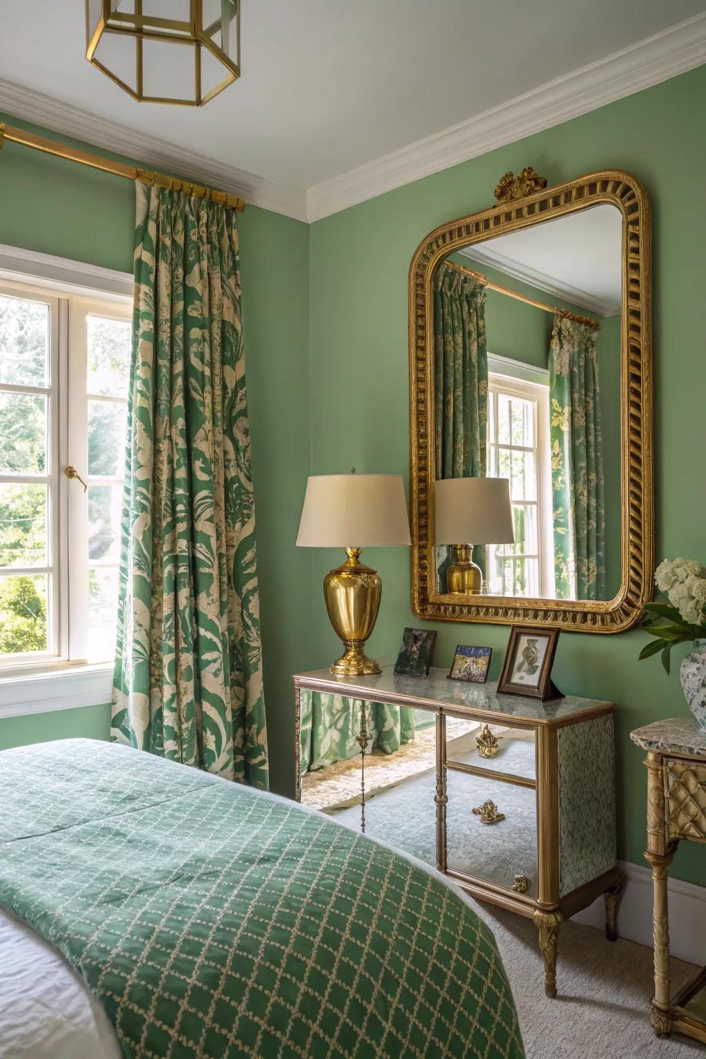 Green and gold accents produce a lavish and elegant appearance.