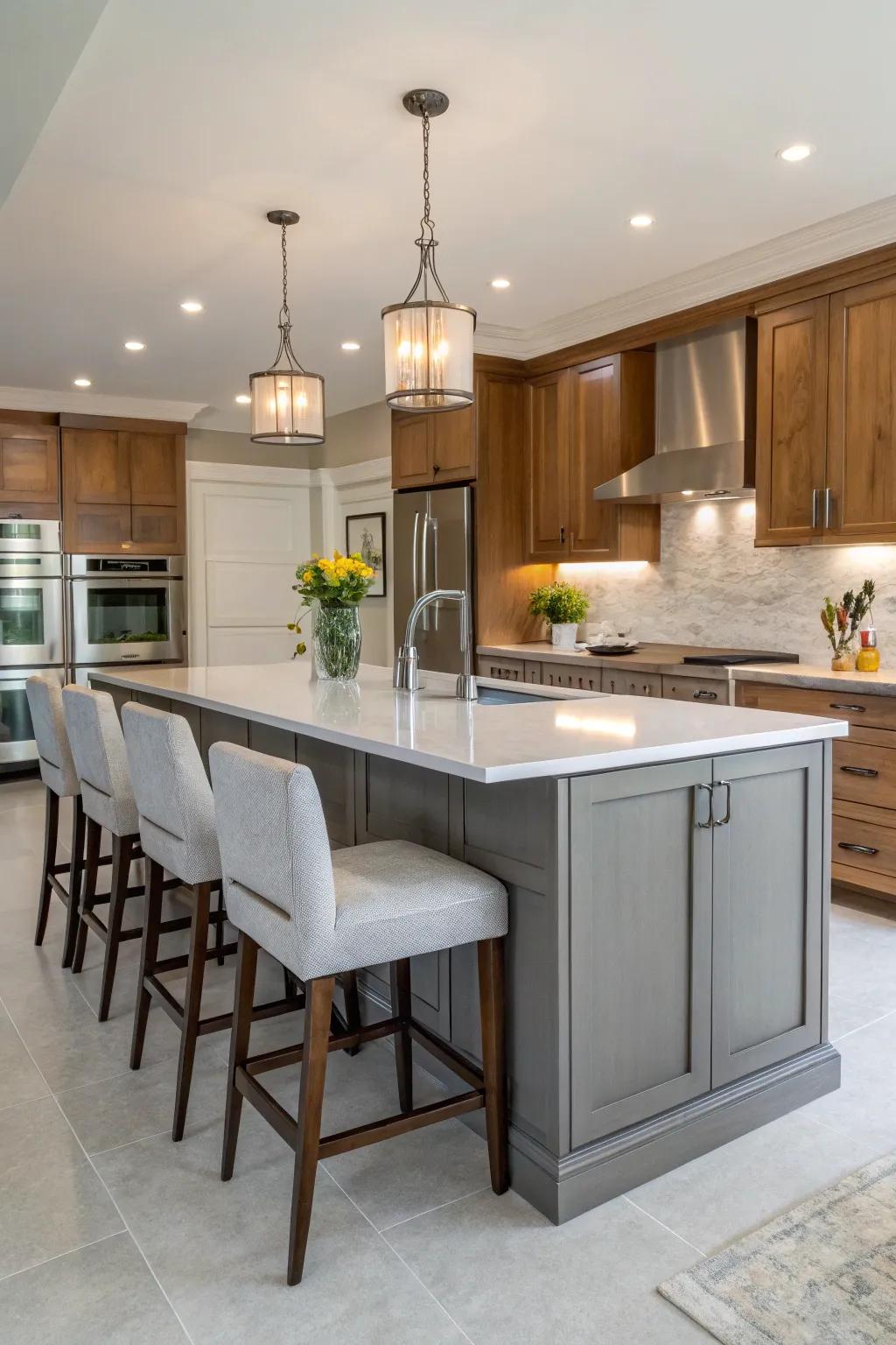 Functional kitchen central island serving as a social center