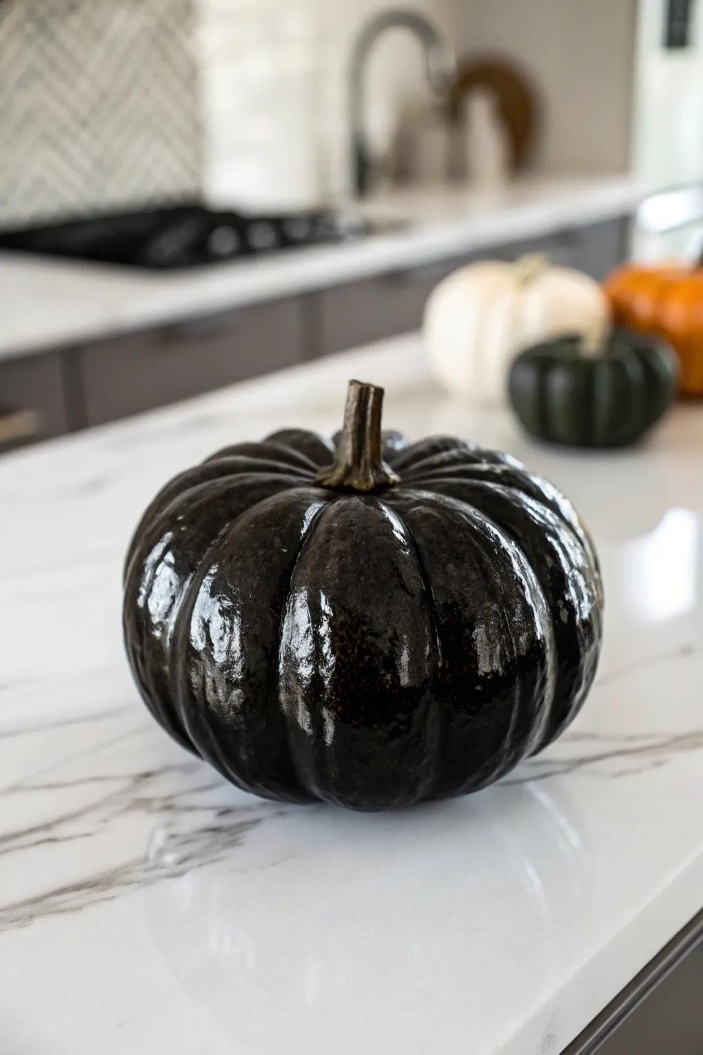 Monochrome elegance makes for a strikingly simple and stylish pumpkin design.