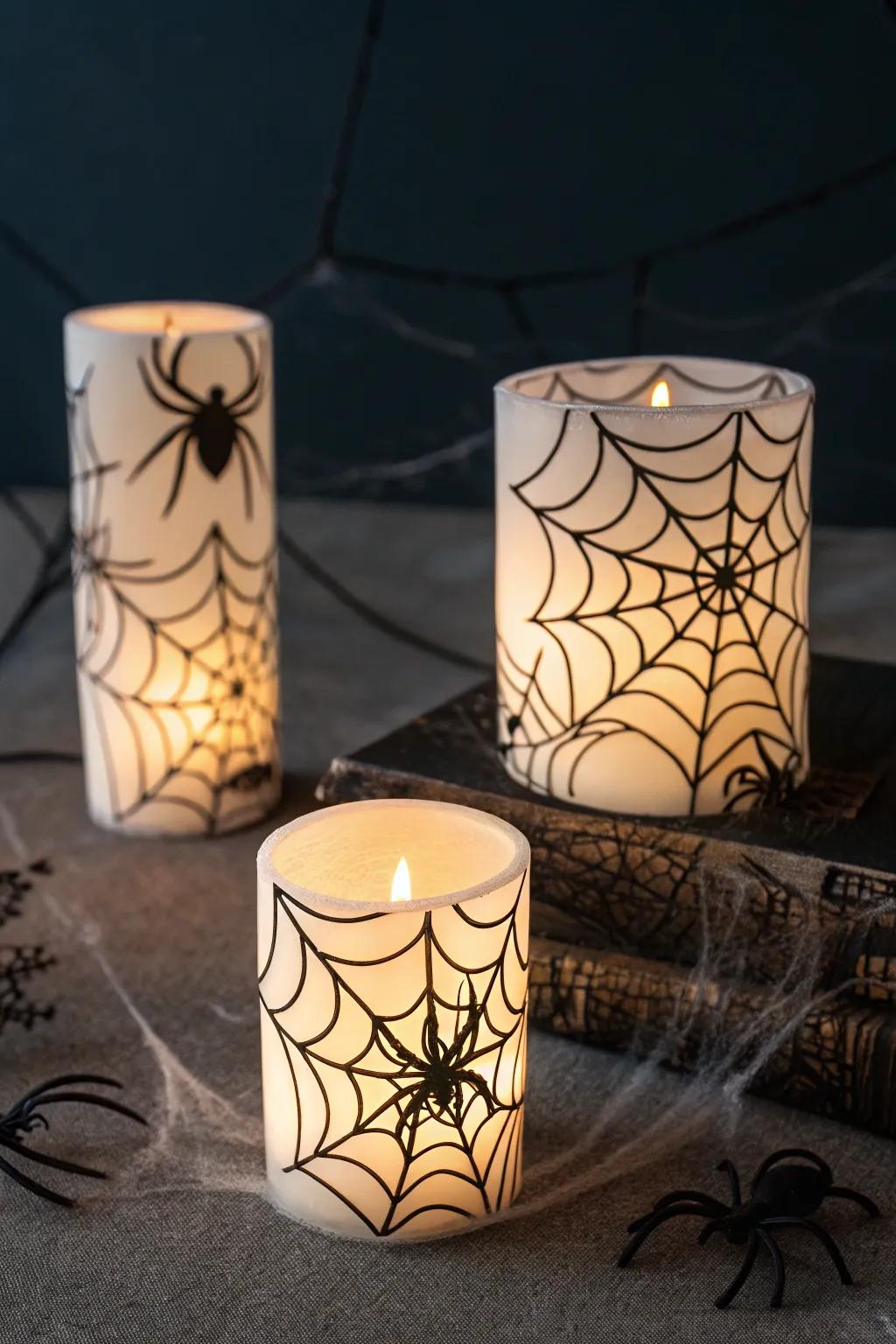 Film-wrapped lights conjure a haunting ambiance.