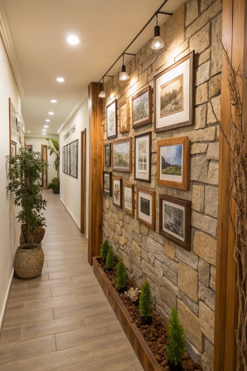 Organic elements introduce life and warmth to your hallway.
