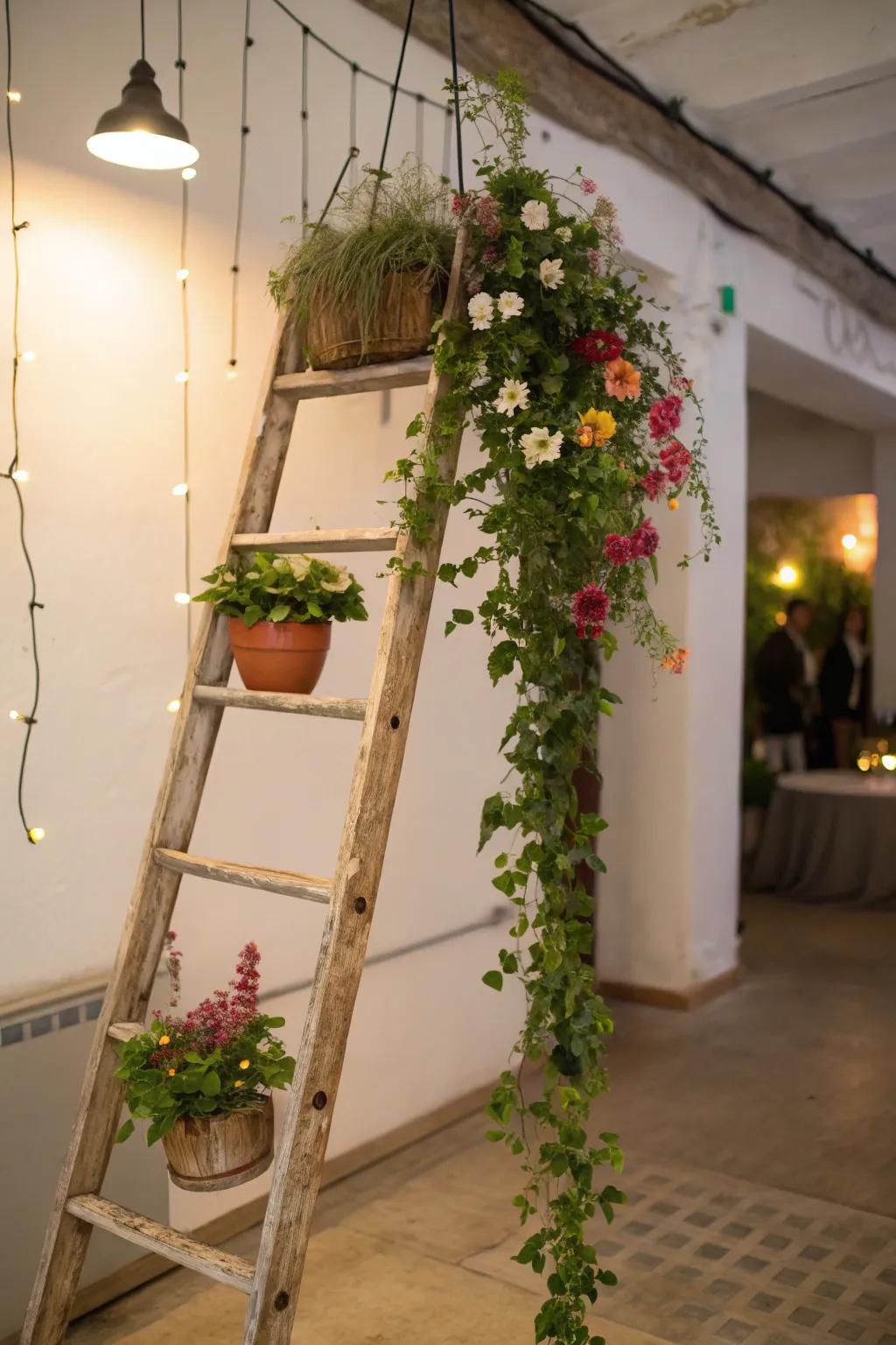 Add charm with a vintage ladder plant display.