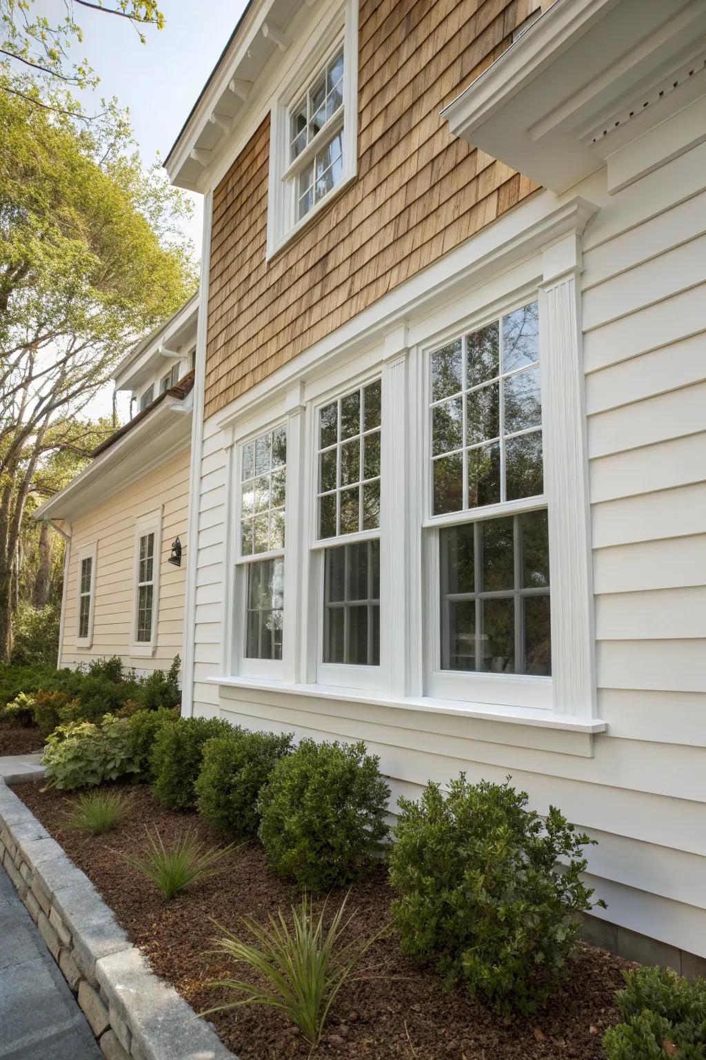 Timeless white trims offer a fresh and ageless appearance.