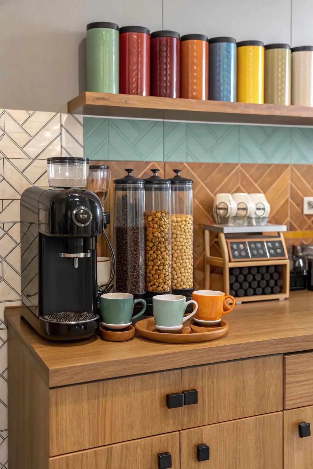 Hue alignment cultivates a cohesive, harmonious coffee nook.