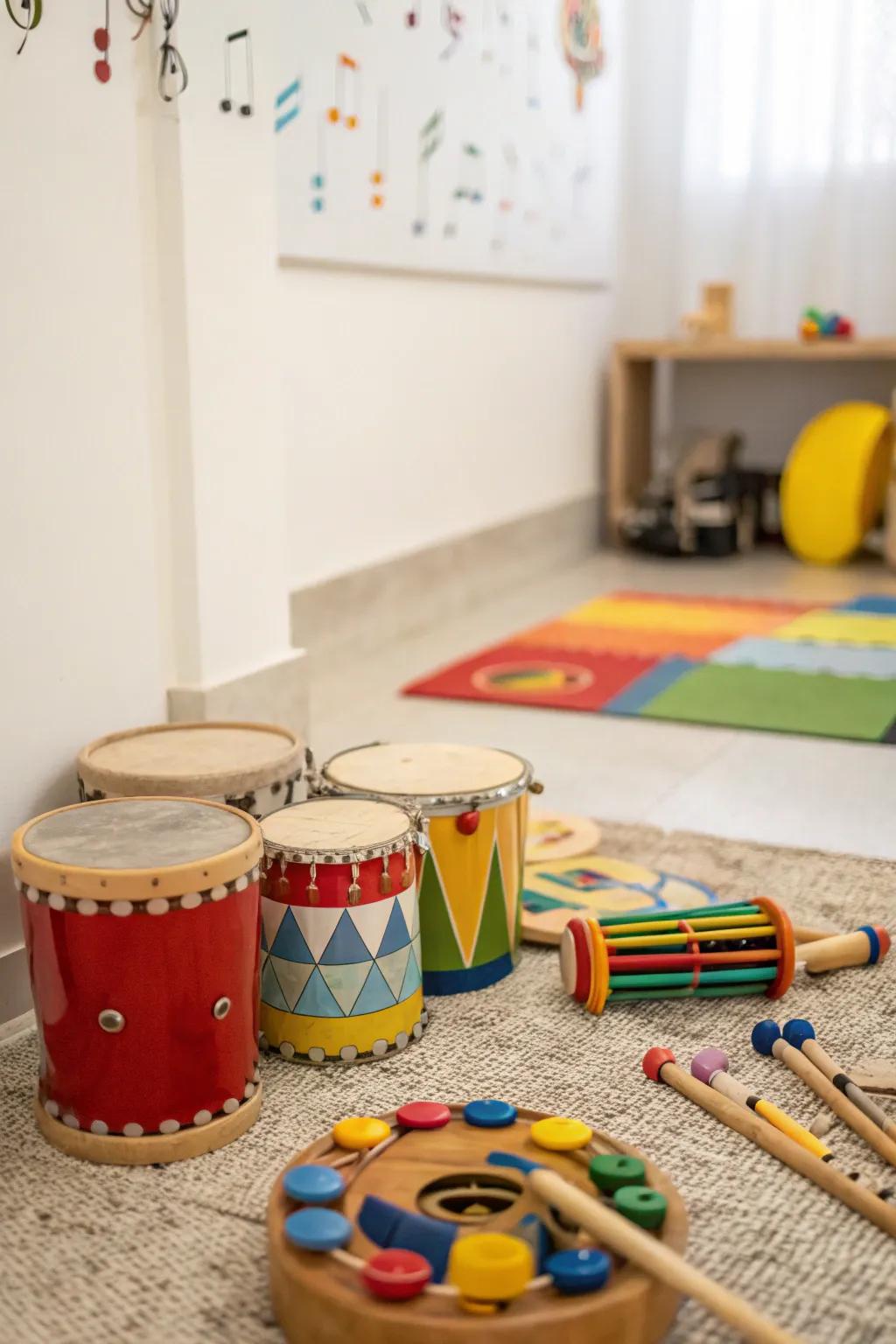 Music areas inspire expression and grow children's sense of rhythm.
