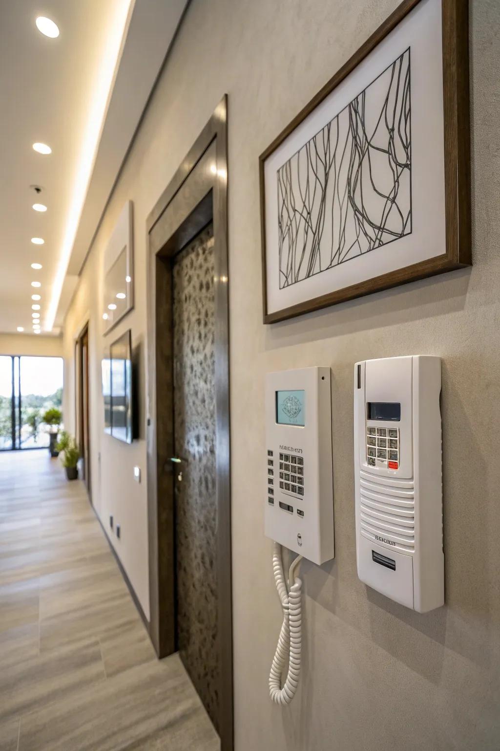 Artistic integration transforms intercoms into decorative features.