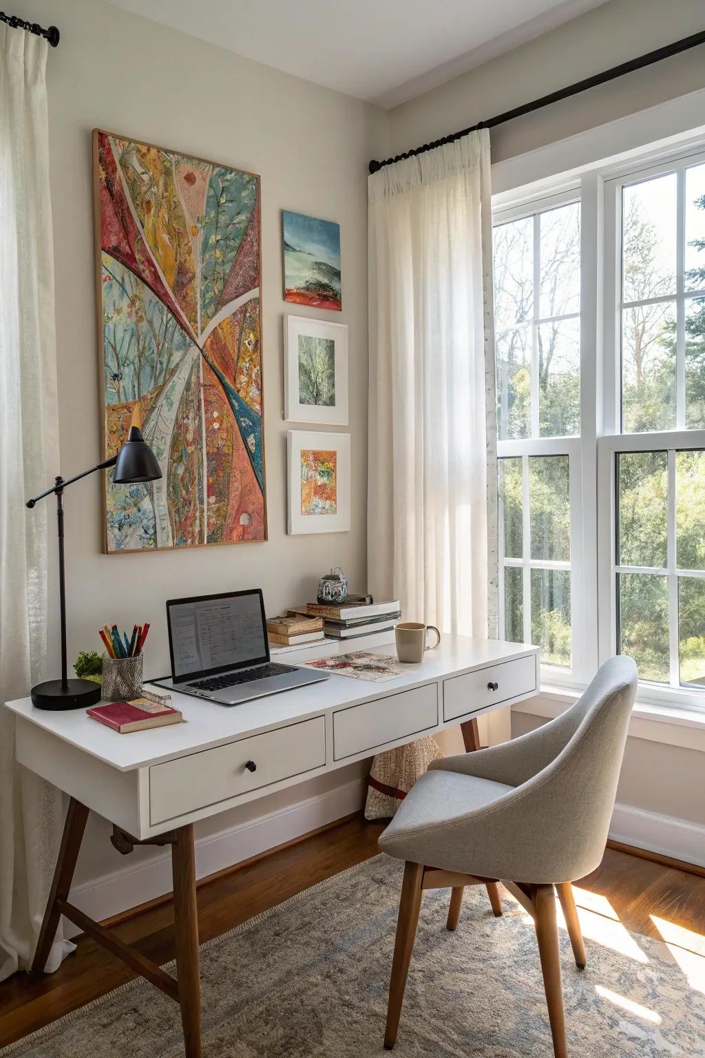 Bespoke wall art adds a personal artistic touch to your workspace.
