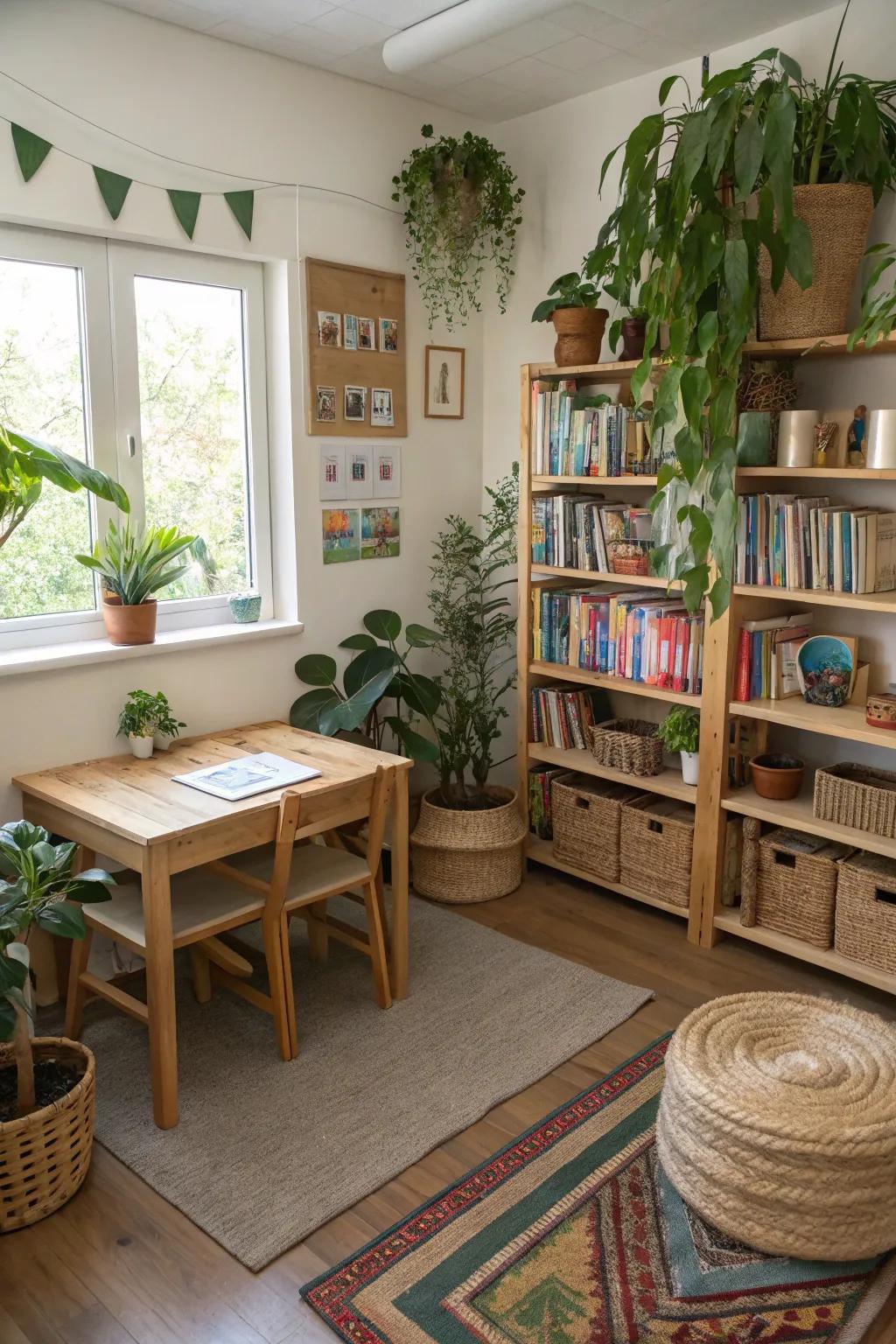 Nature elements bring a sense of calm and freshness to your homeschool room.