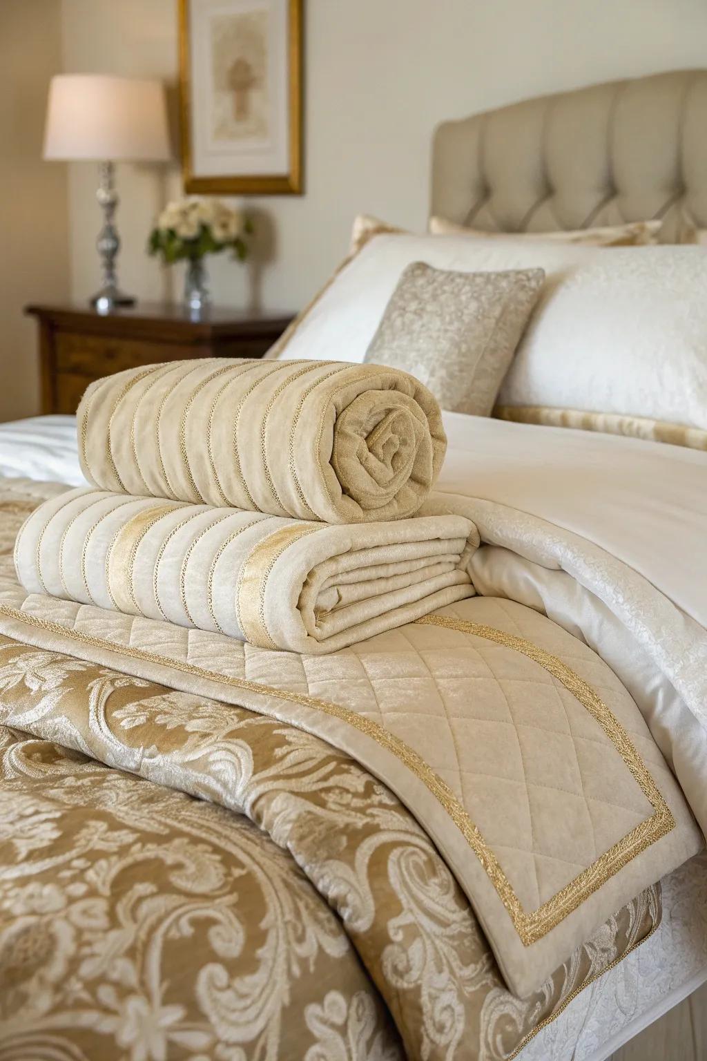 Layered bedding delivers a lavish and inviting sensation.
