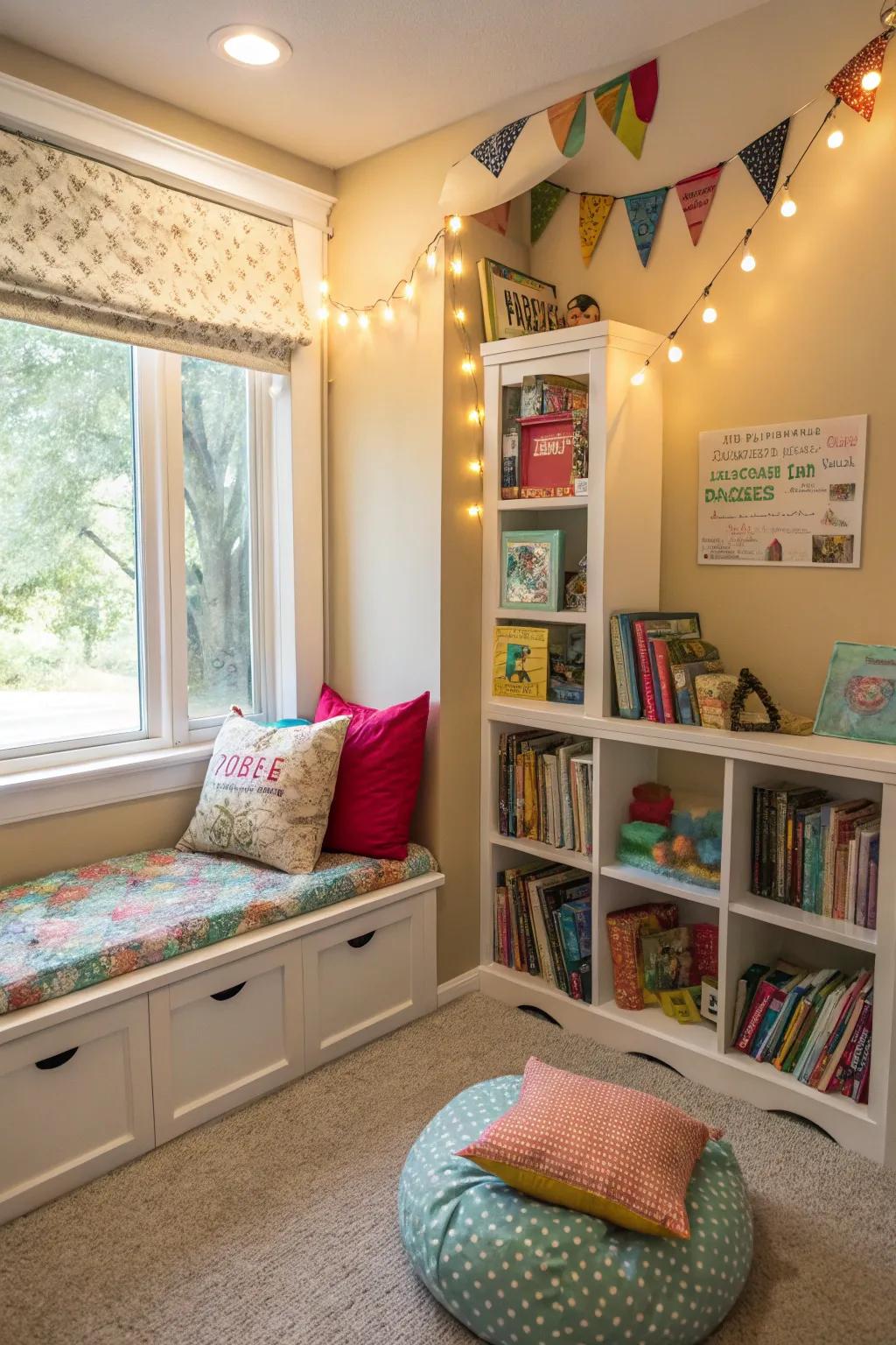 A reading nook creates a peaceful retreat for book lovers.