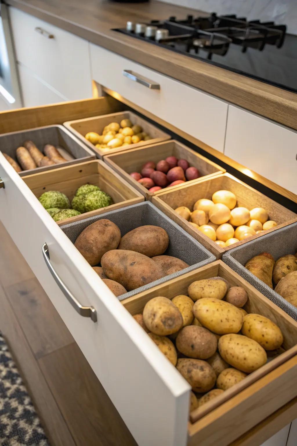 Spud arrangement with drawer dividers.