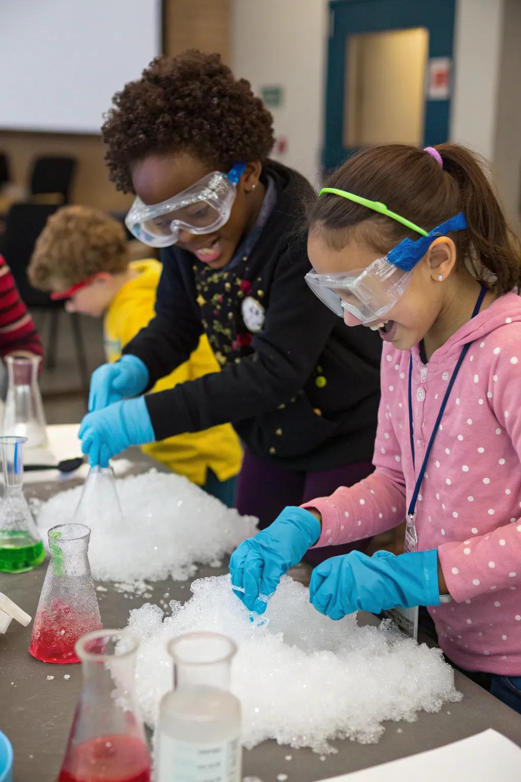 Children exploring science using engaging interior experiments.