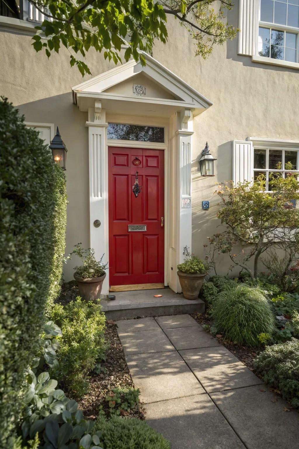 A classic crimson door exudes warmth and timelessness.
