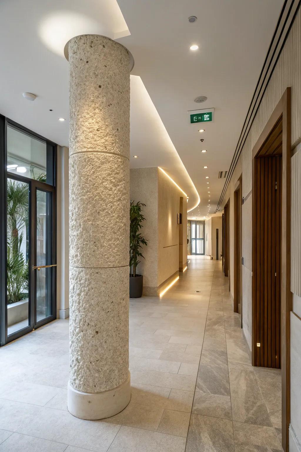 Layered exteriors creating depth within columns.