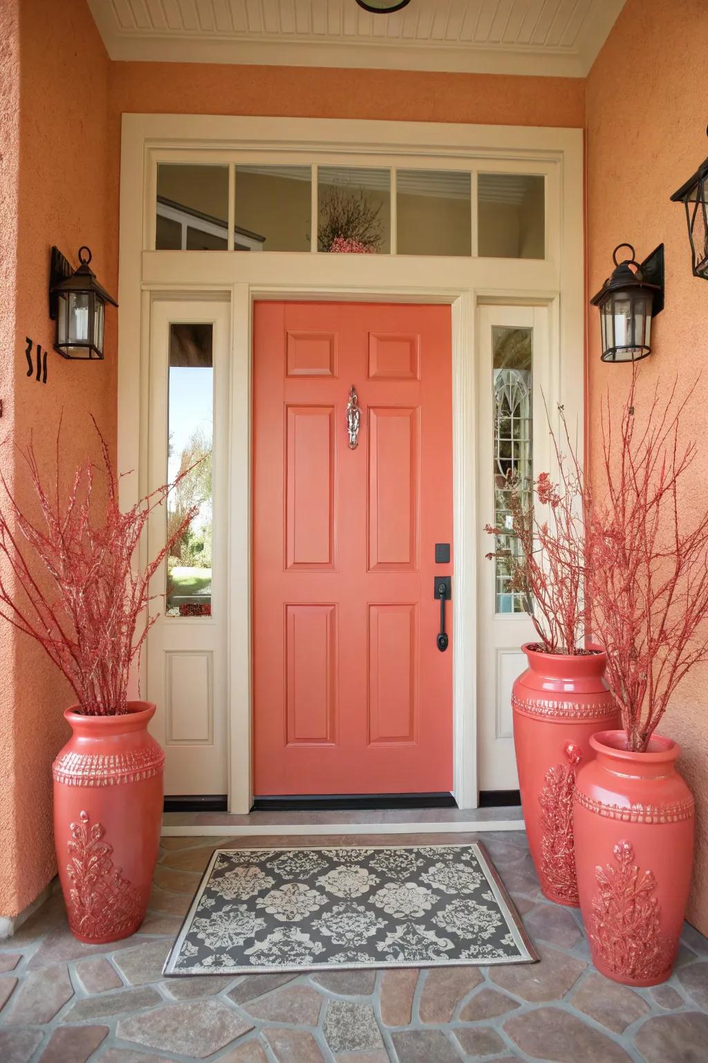 A gentle peach entrance providing a soft and welcoming entryway.
