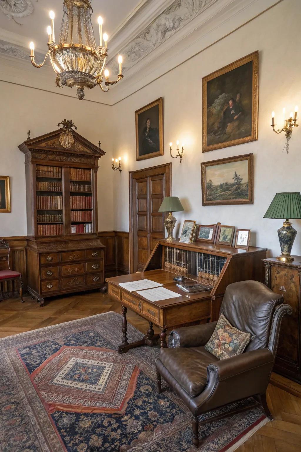 Antique pieces introduce history and depth to the interior.