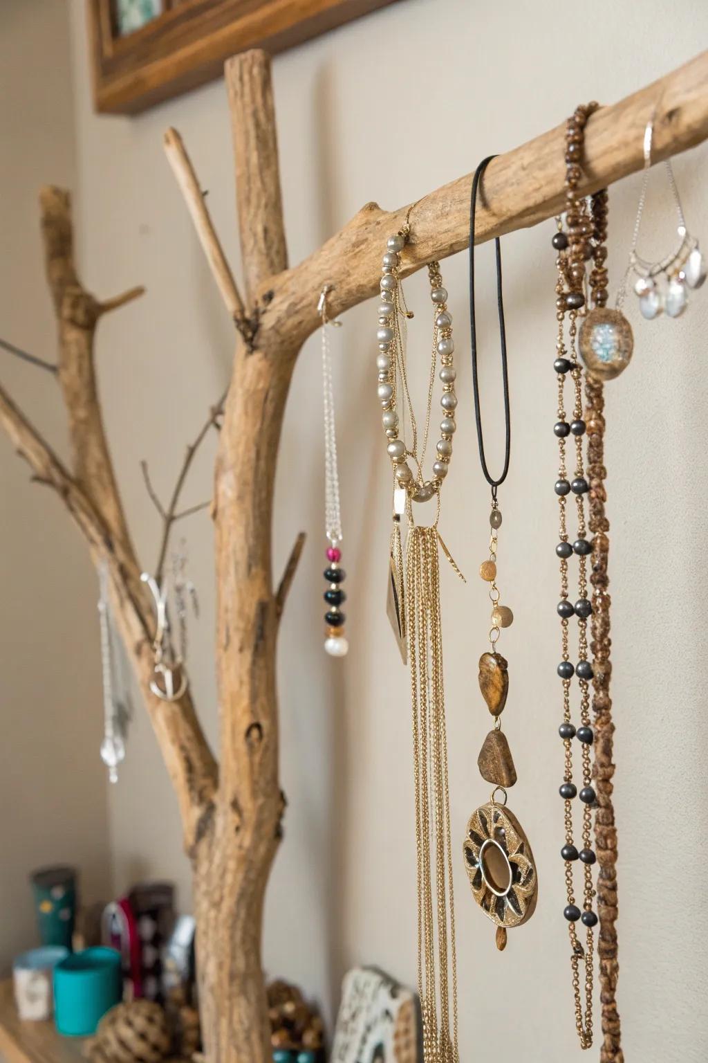 Hanging branch jewelry space