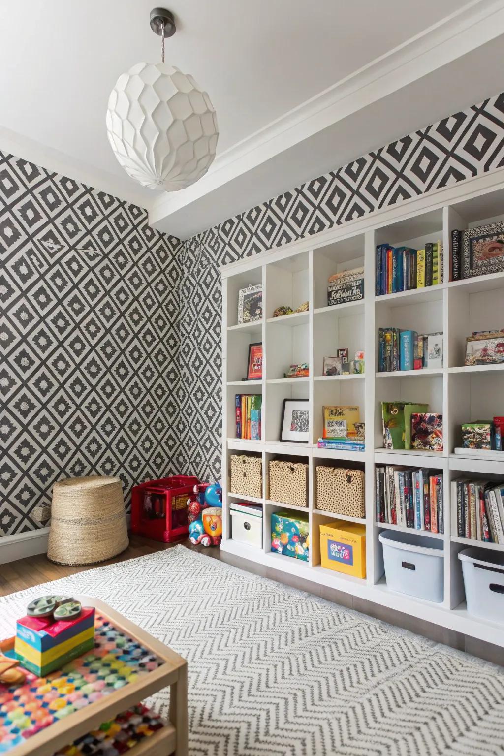 A playroom through black and white monochrome wall decoration compelling and versatile.