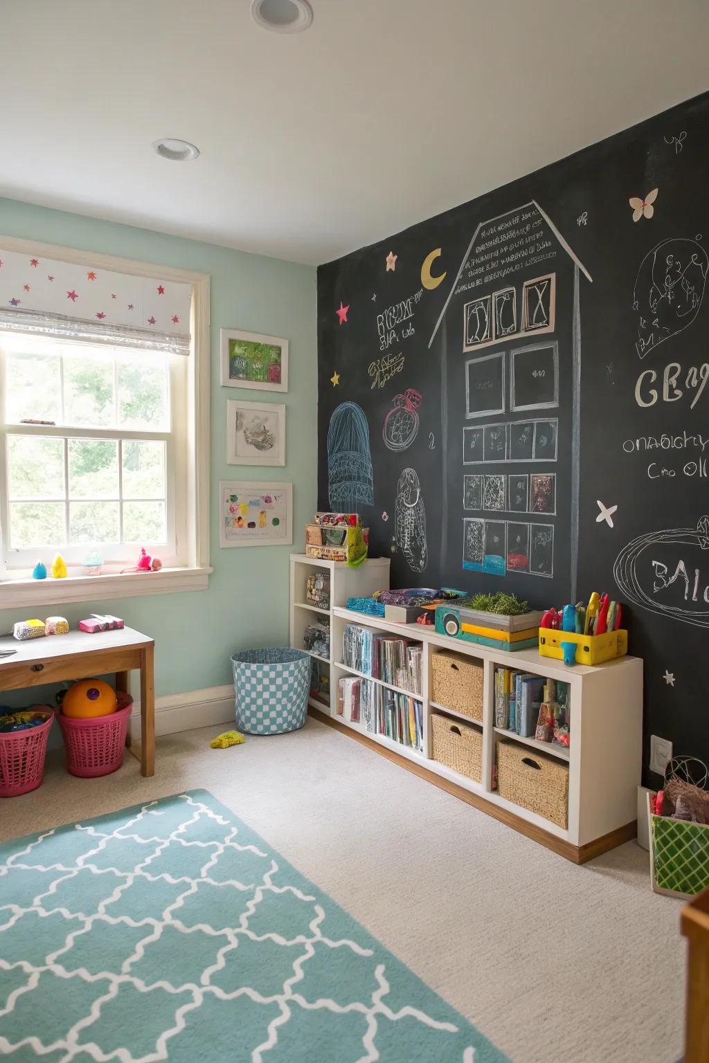 Writing board walls foster creativity and interactive play.