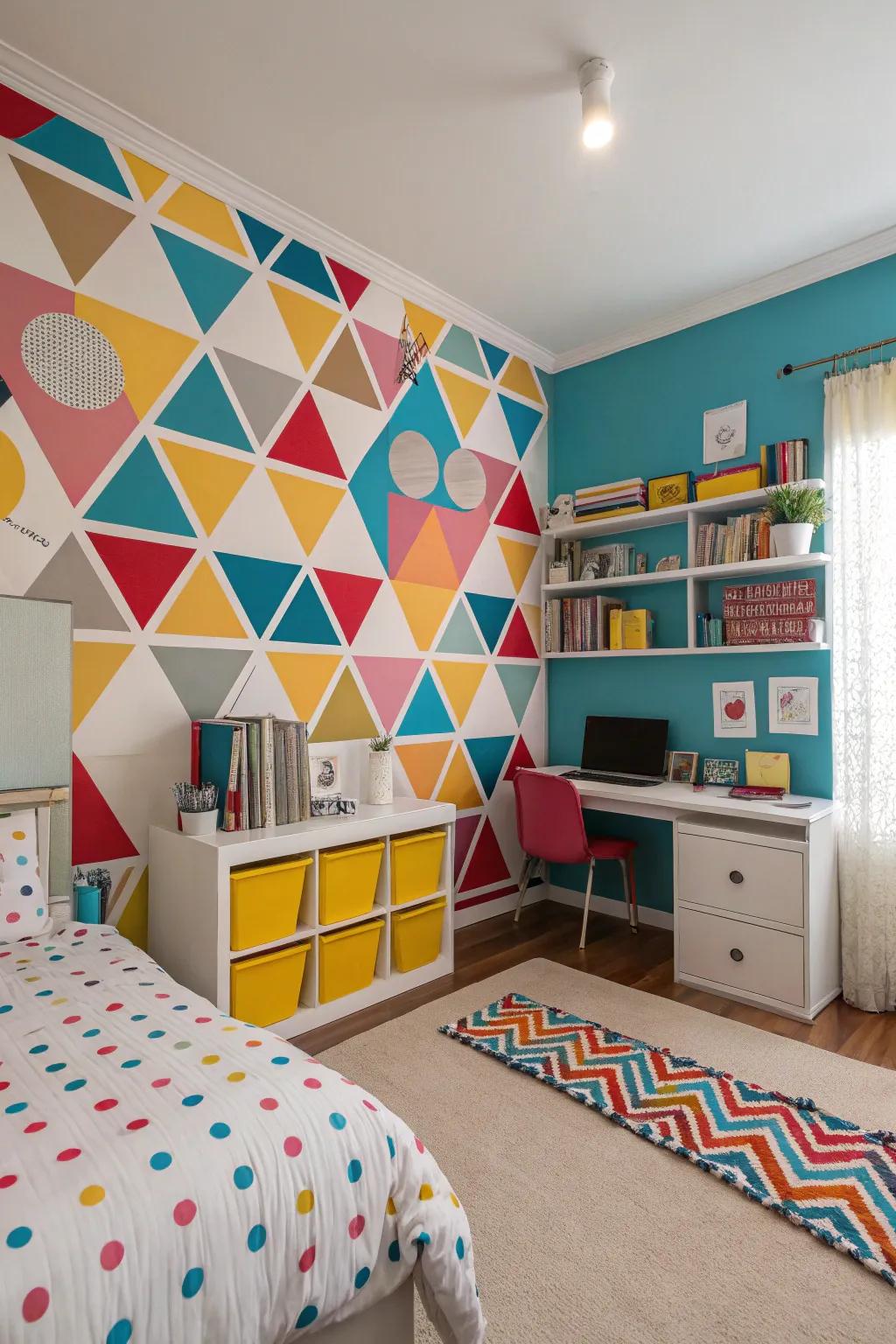 Geometric patterns bring contemporary flair to the area.