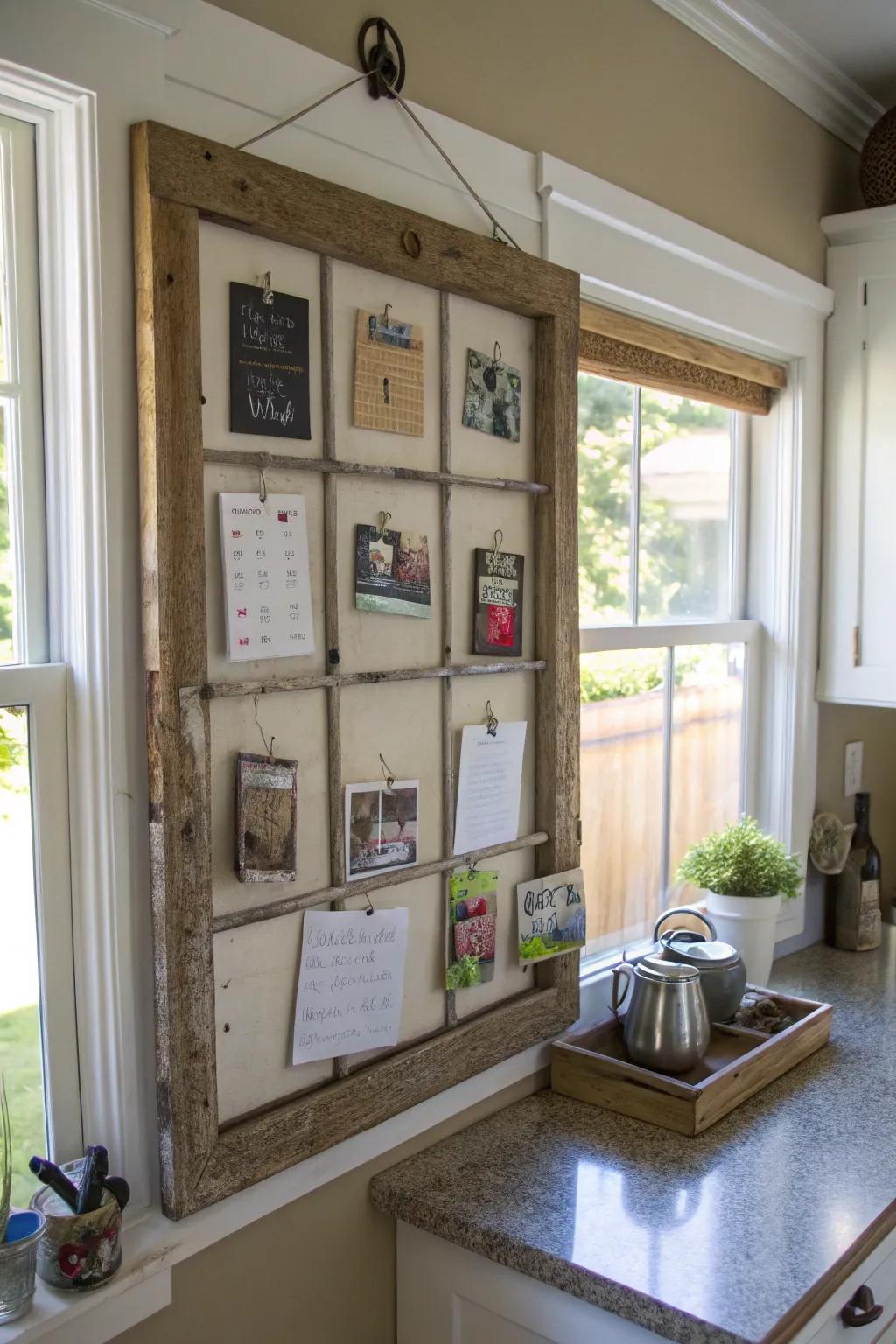 Enrich character with a classic window casing bulletin board.
