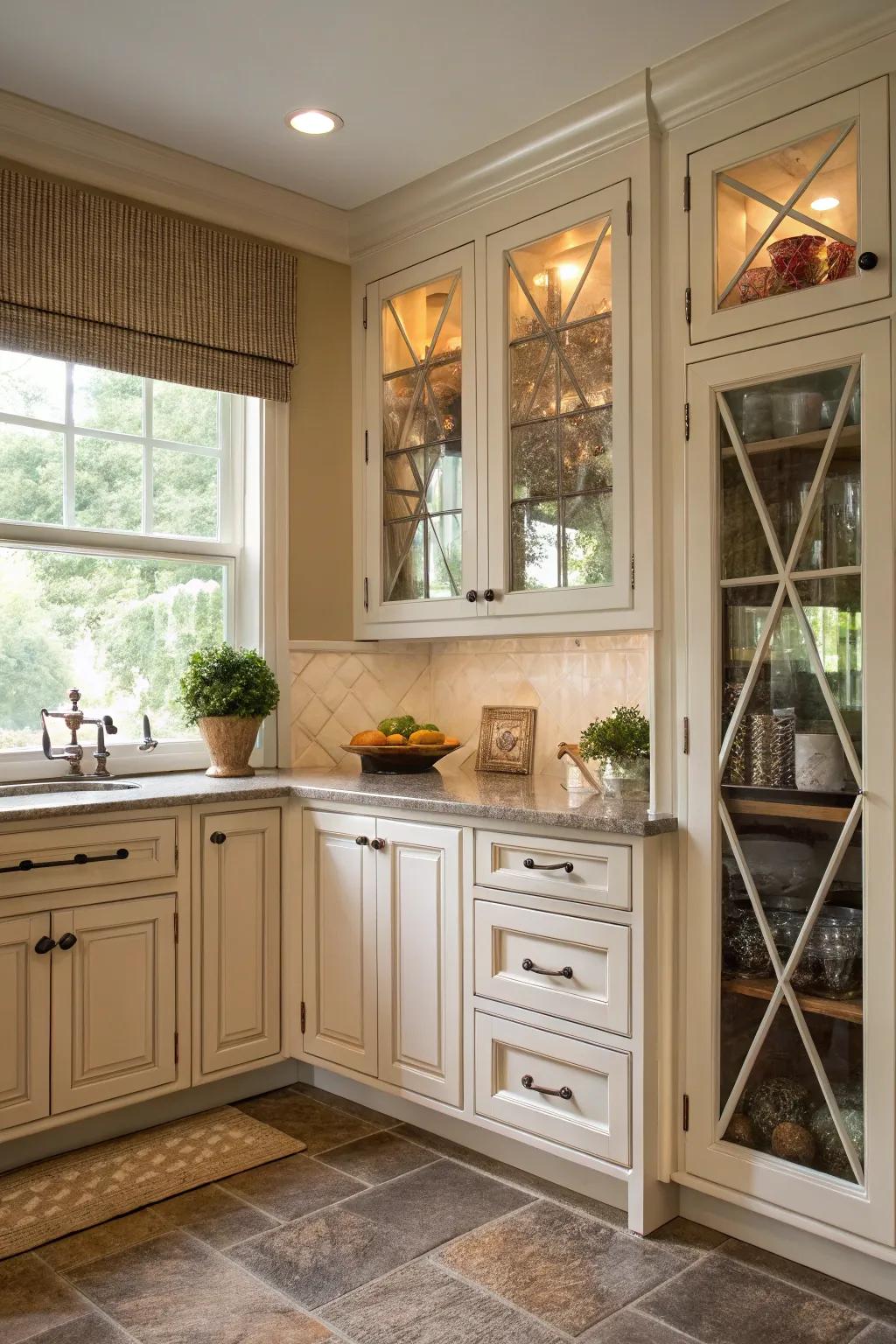 Angled cabinets enhance accessibility and style.