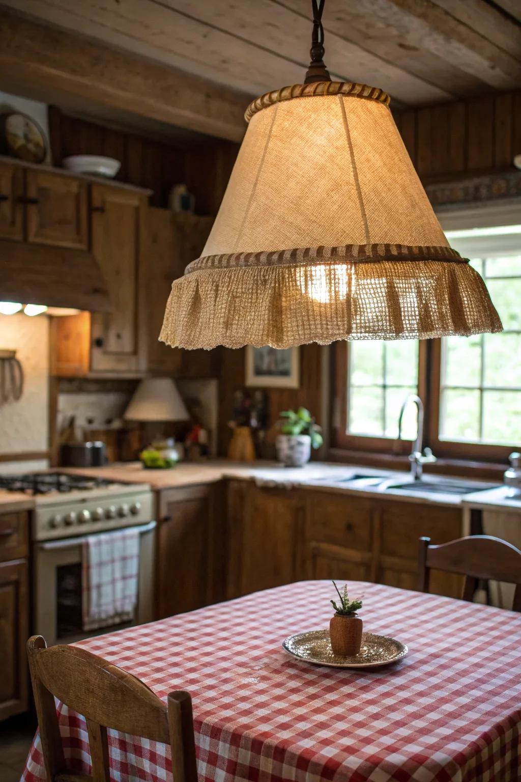 Establish a cozy farmstead vibe using canvas border on your lampshade.