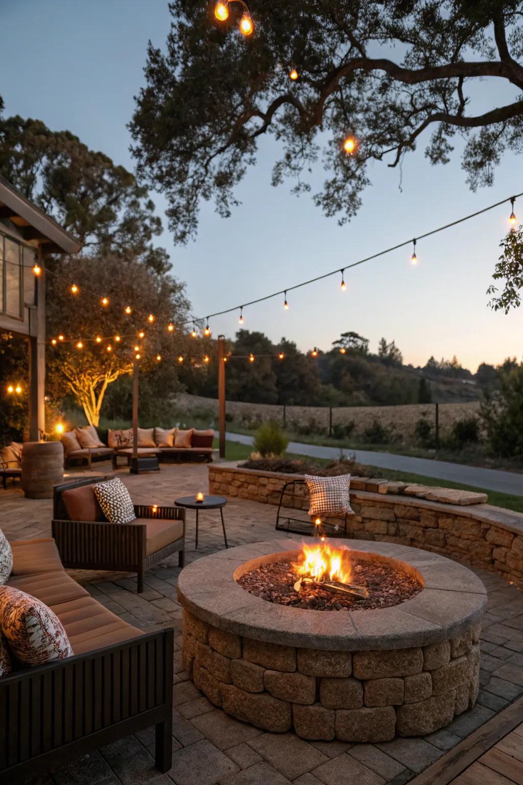 Illumination around a fire pit infuses safety and charm.