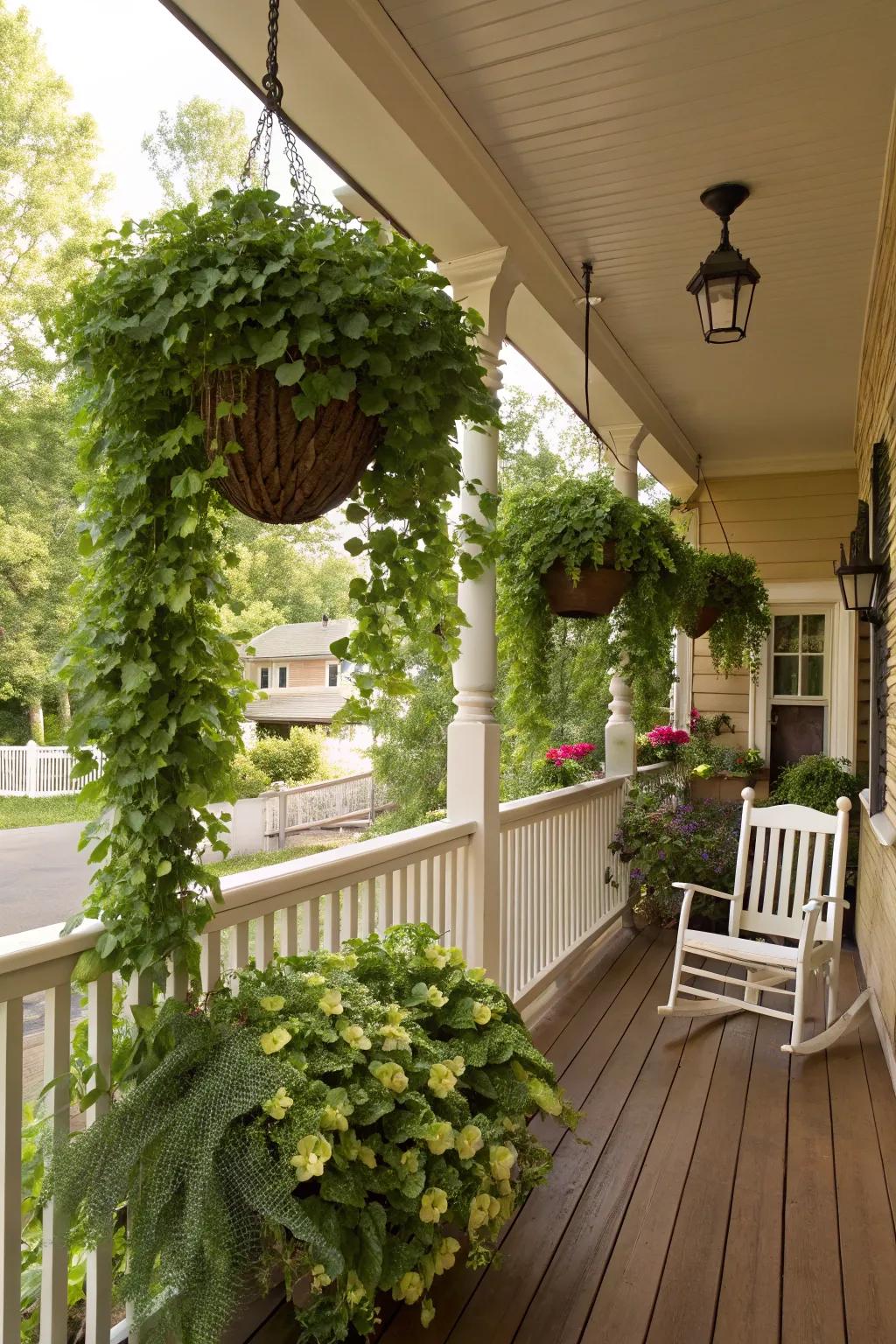 Hanging simulated plants create visual flow.