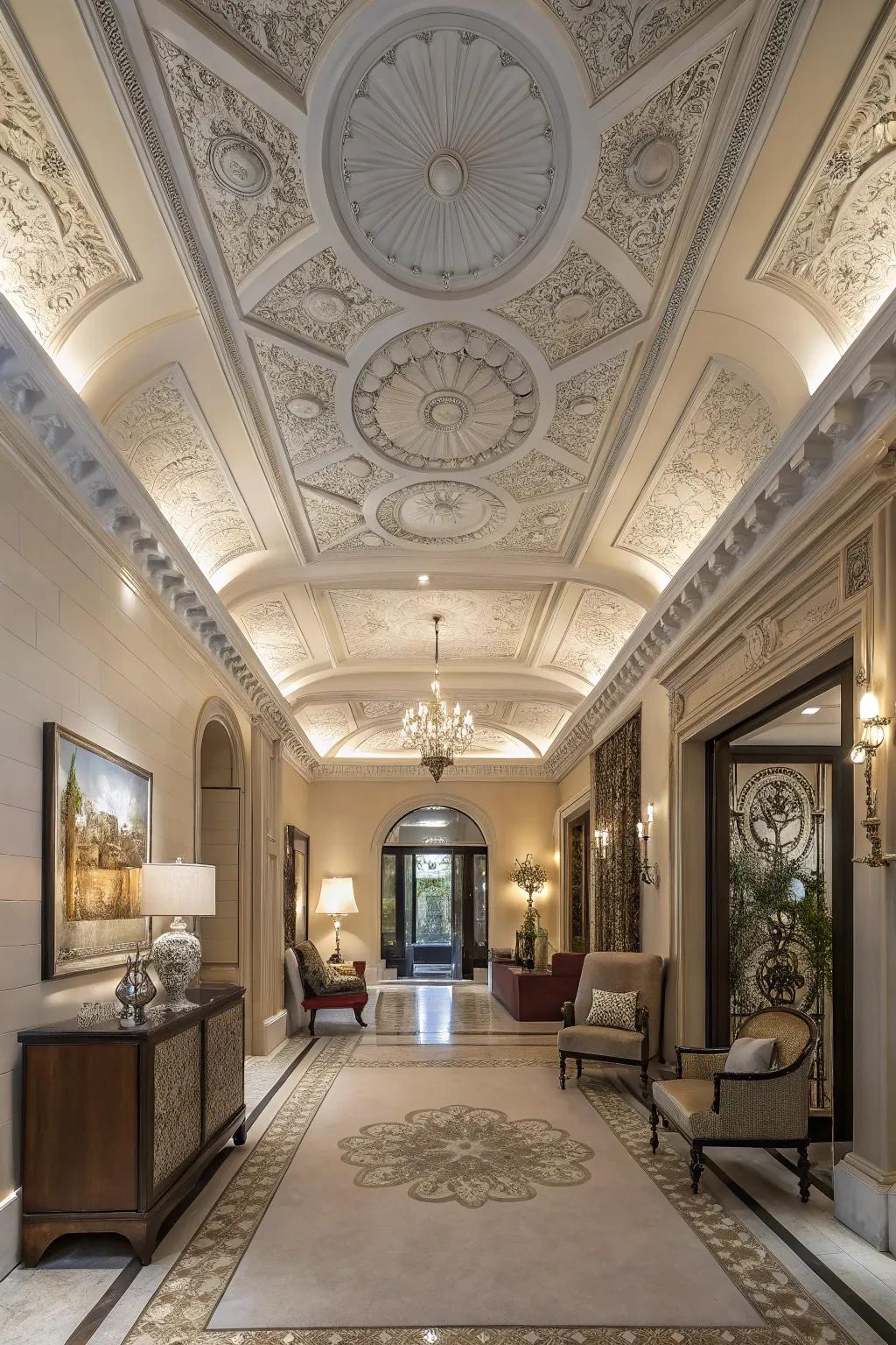 A grand entranceway with ample sized crown shaping, setting a sensational and welcoming tone.