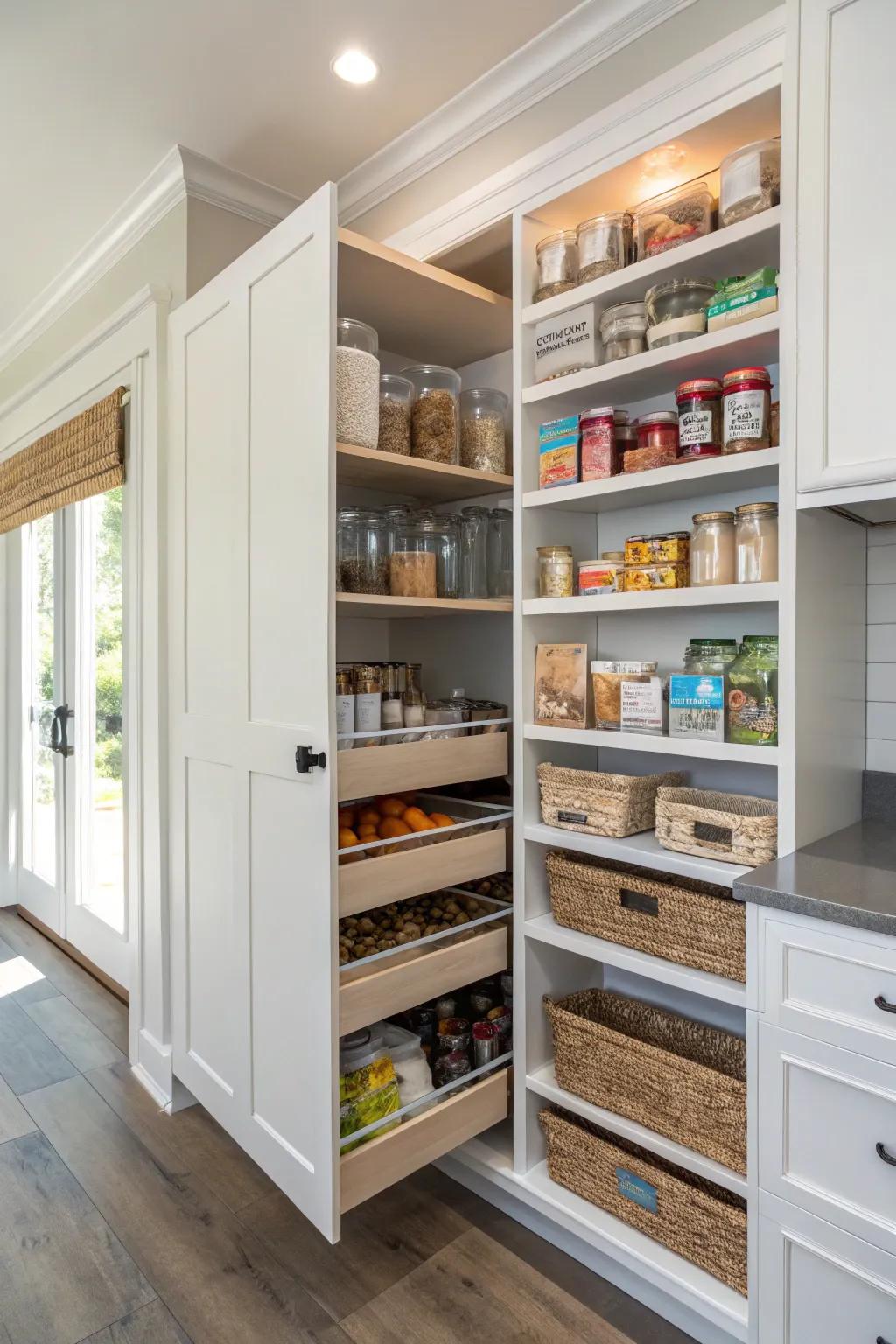 Storage that is hidden keeps your pantry tidy and free of clutter.