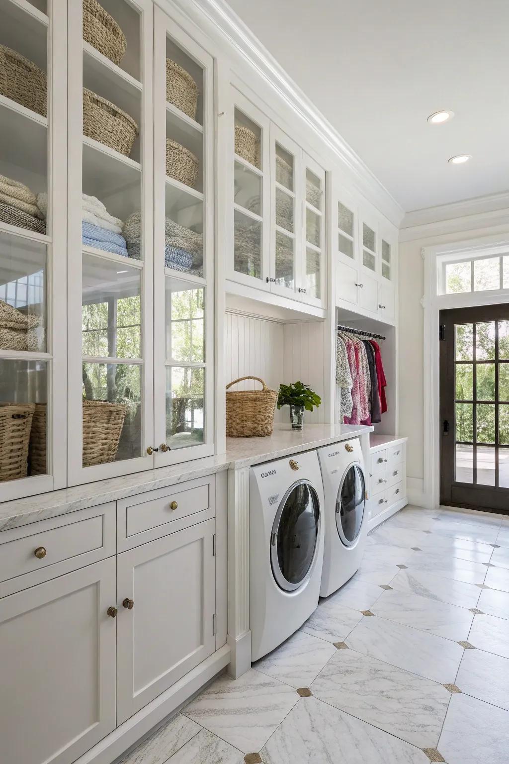 Glass-front cabinets provide a radiant, accessible, and fashionable storage answer.