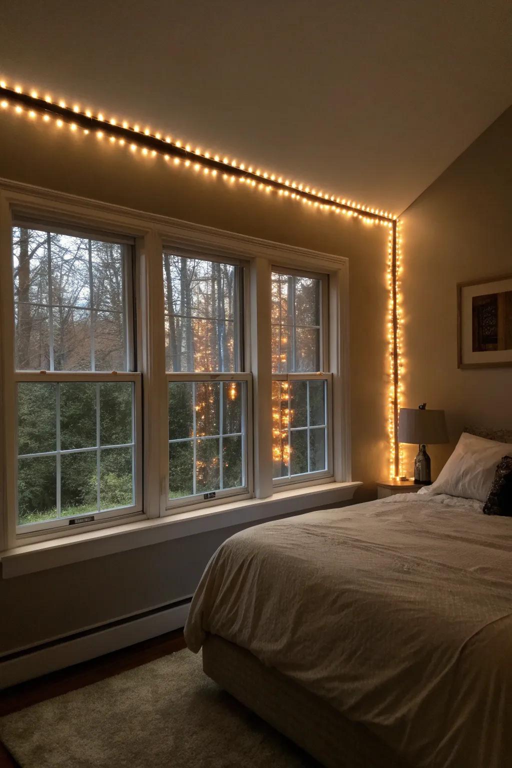 Enhanced ambiance with window outlines made of luminous diodes bars.