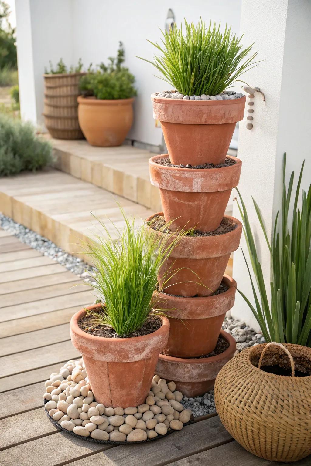 Amplify your space with Terracotta Tiers, a minimalist design with a Boho twist.