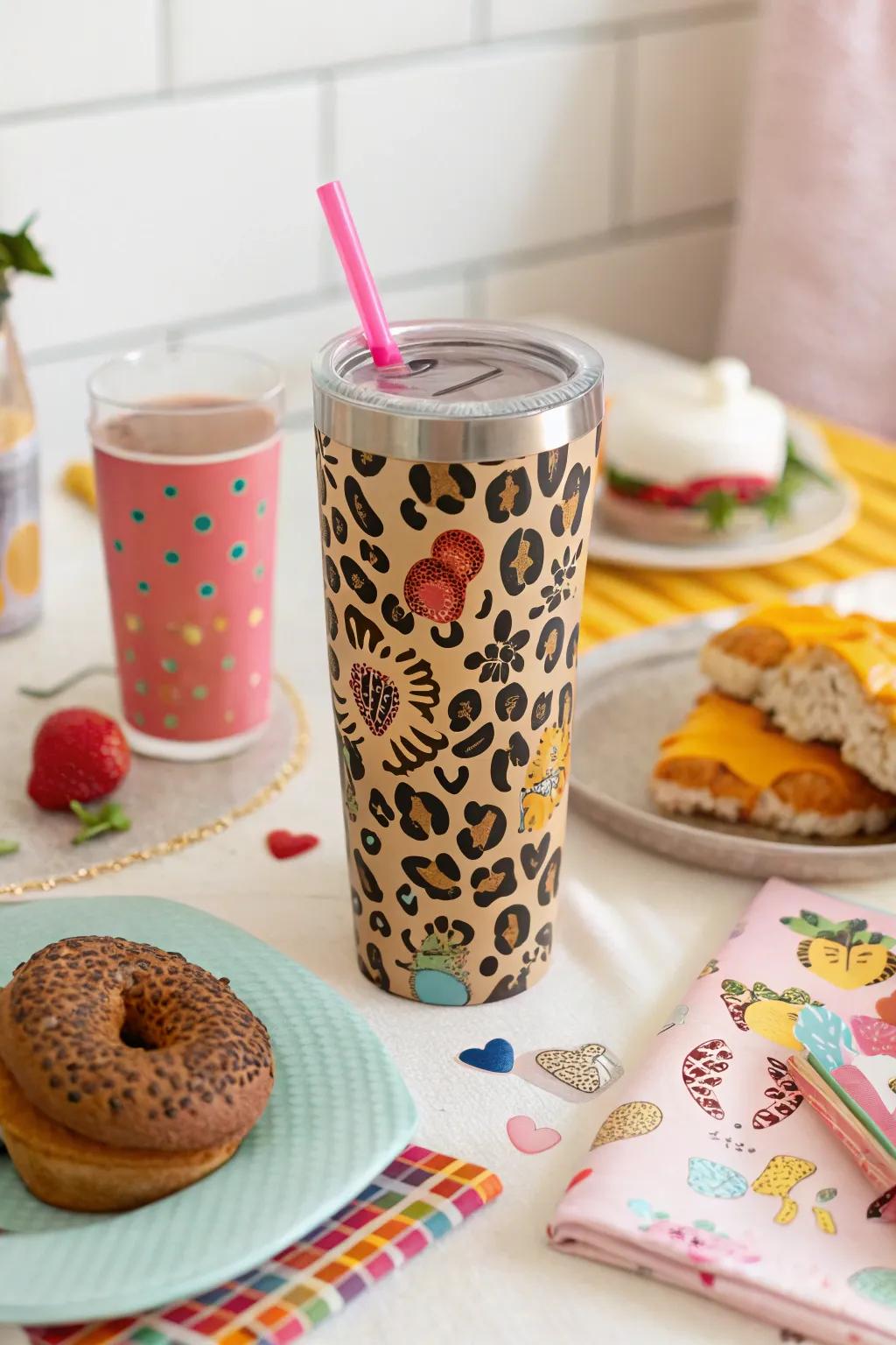 A playful leopard print cup that adds whimsy to your morning.