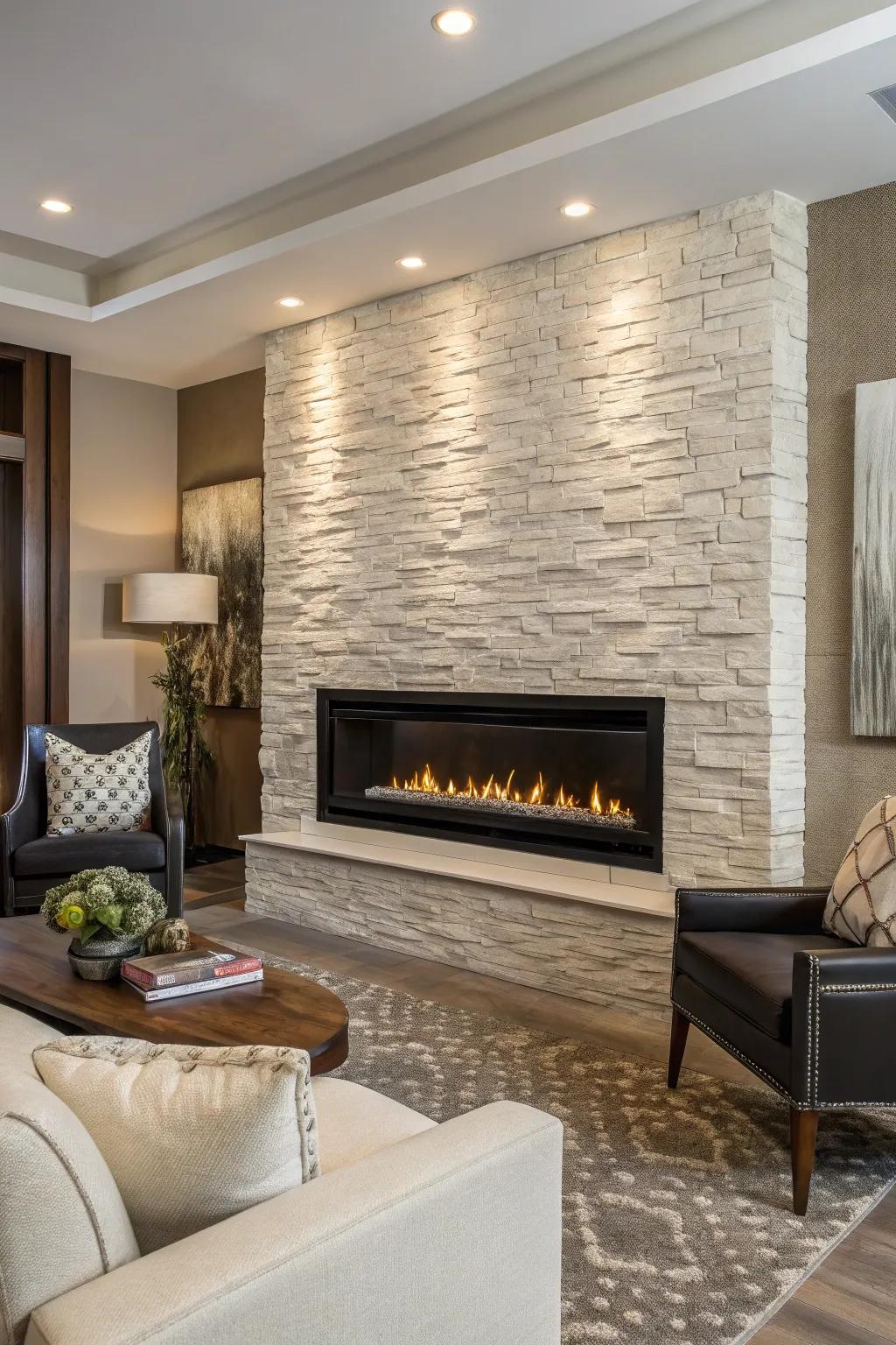 Incorporate depth with a textured wall element around your heater.